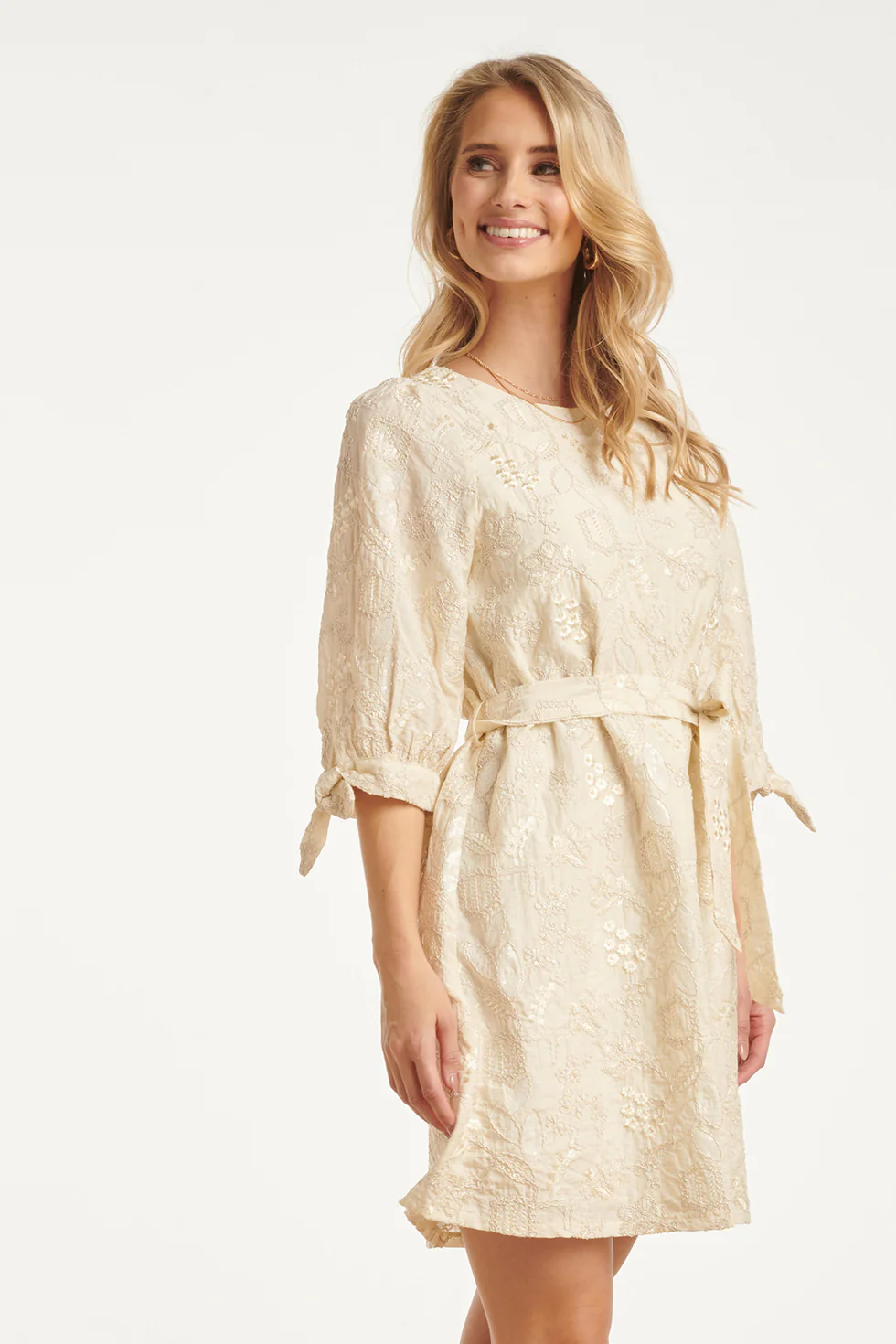 Jurk Met Pailletten En Borduurdetails | Off White - Silver - Image 8