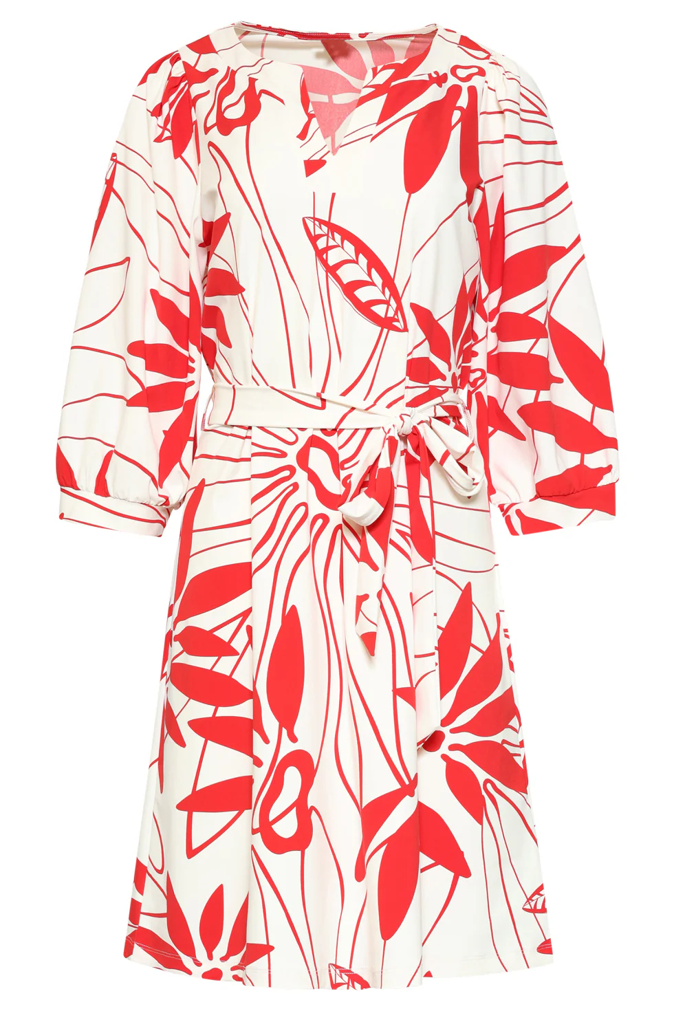Jurk Met Rode Bloemenprint In Comfortabele Travelstof | White - Red - Image 2