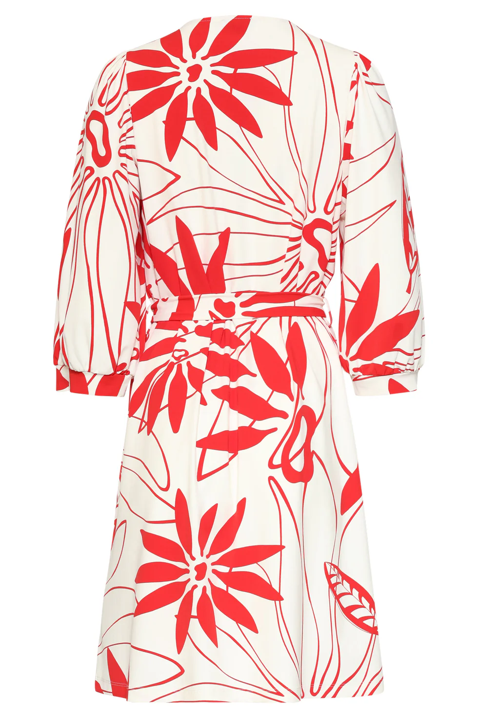 Jurk Met Rode Bloemenprint In Comfortabele Travelstof | White - Red - Image 7