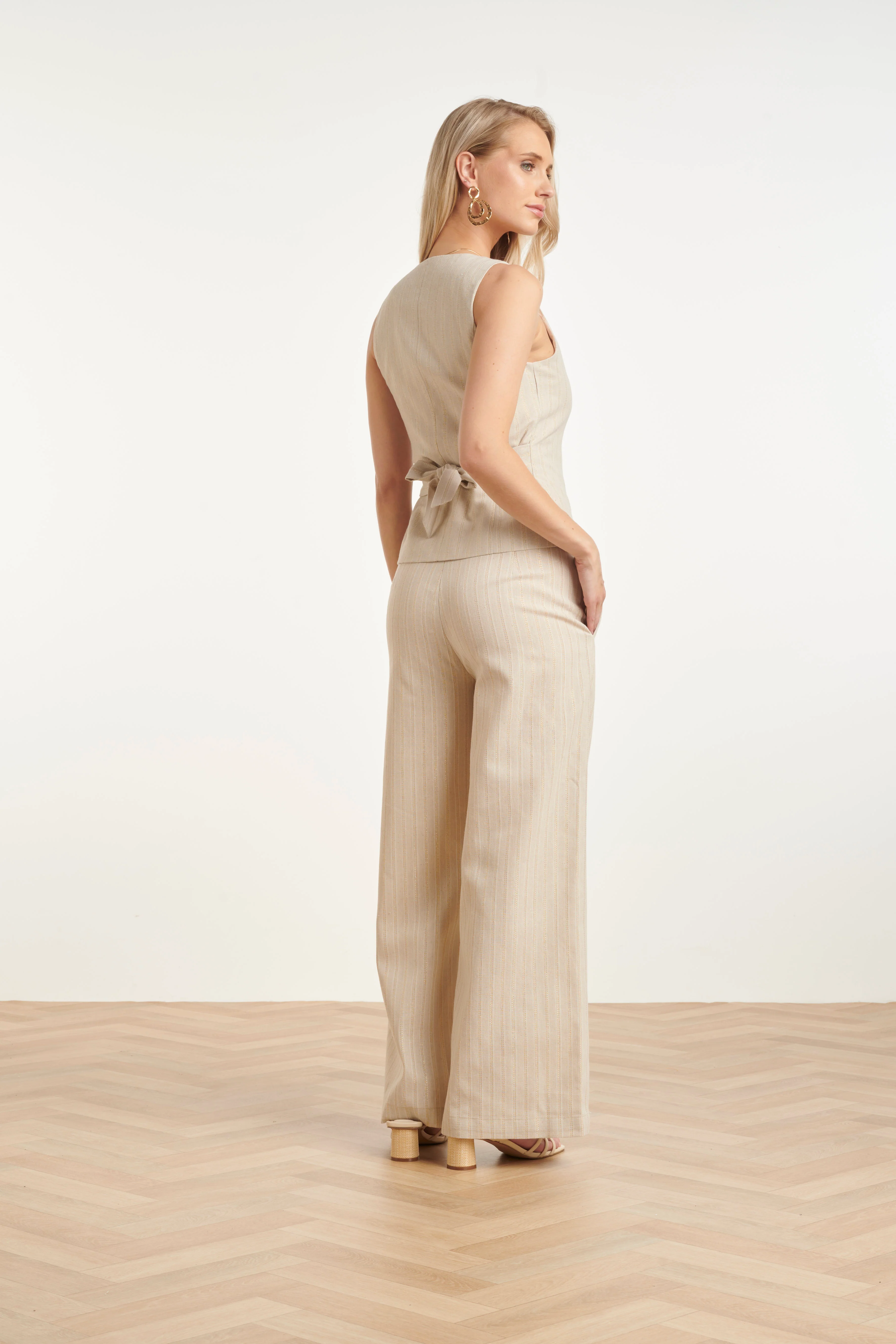 Klassiek Gilet Met Glitterdetail | Sand - Gold - Image 5