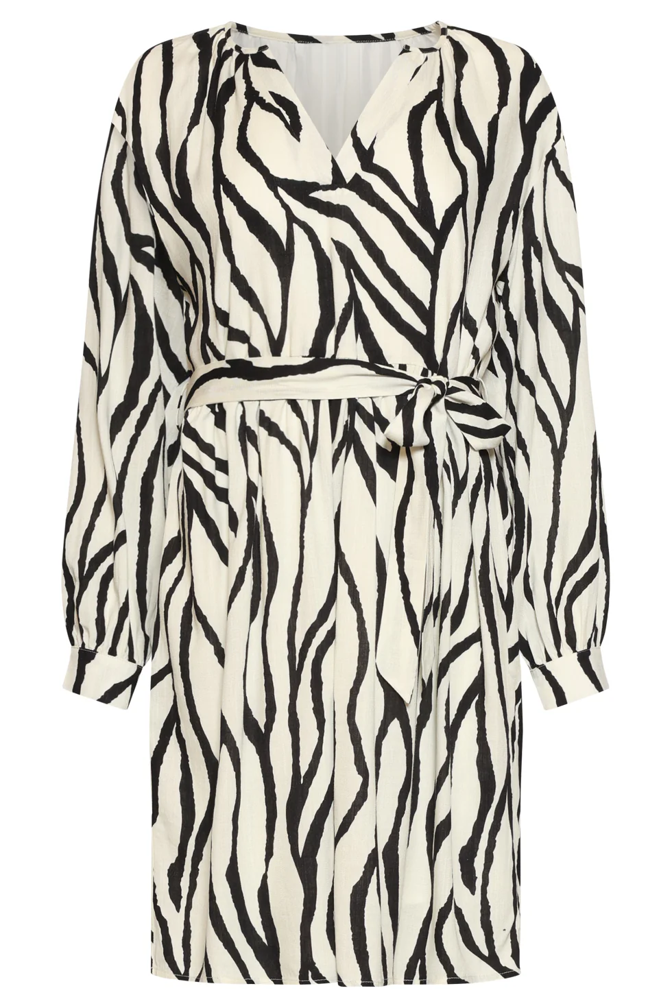 Knielange Jurk Met Zebra Print En Ceintuur In Off-White En Zwart | Off White - Black - Image 2