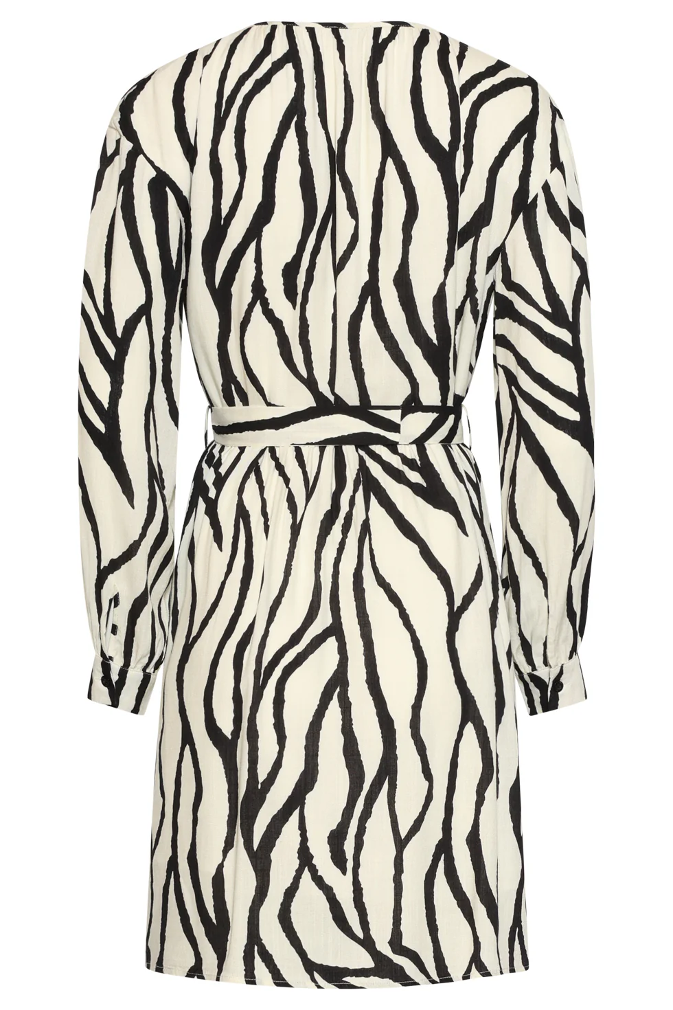 Knielange Jurk Met Zebra Print En Ceintuur In Off-White En Zwart | Off White - Black - Image 7