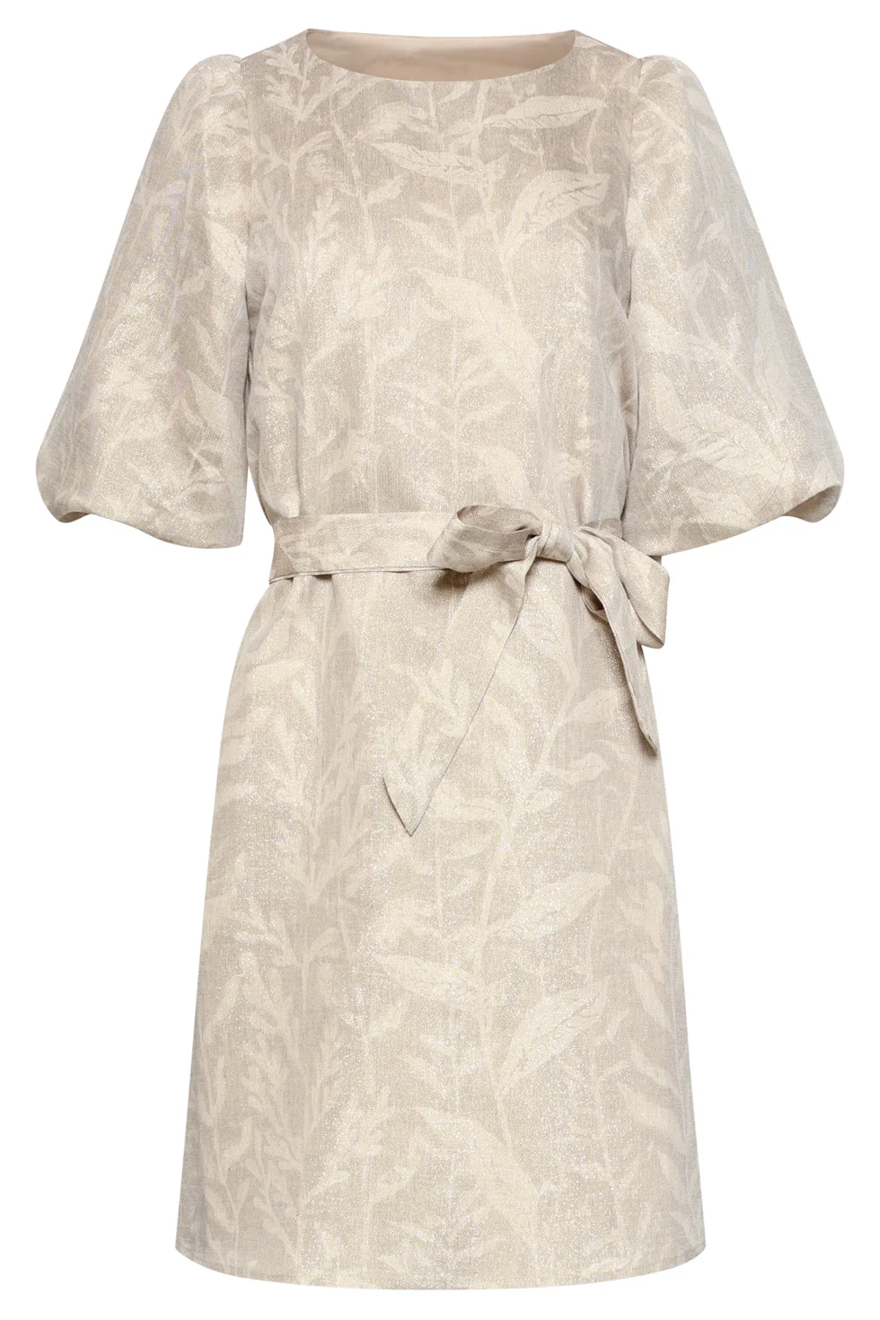 Korte Jurk Met Bladprint En Lurex Stof | Dark Sand - Gold - Image 2