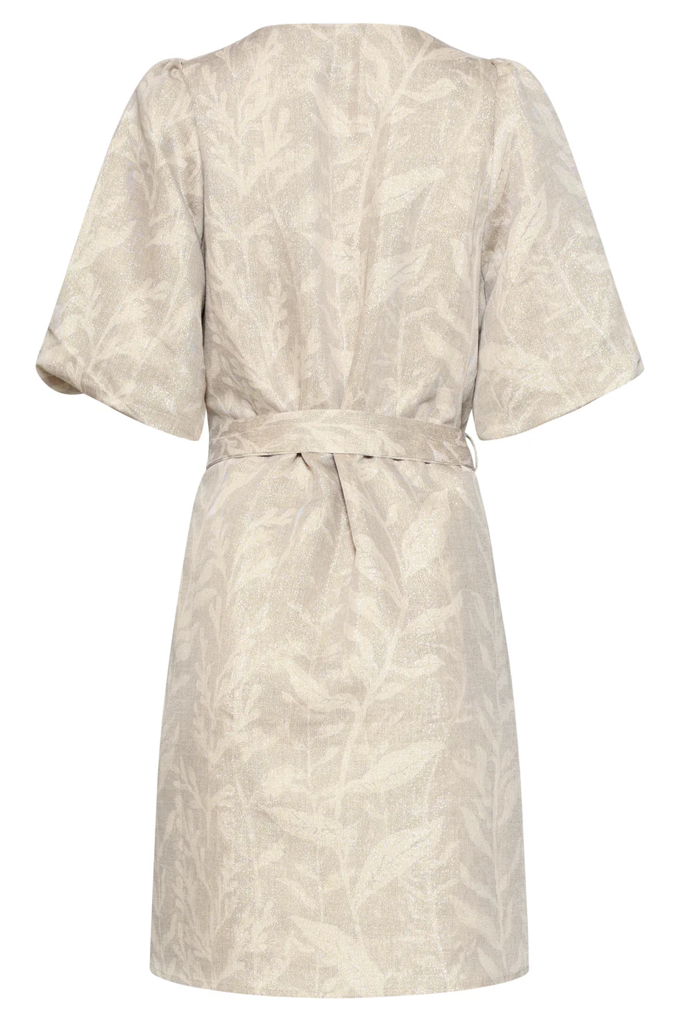 Korte Jurk Met Bladprint En Lurex Stof | Dark Sand - Gold - Image 7