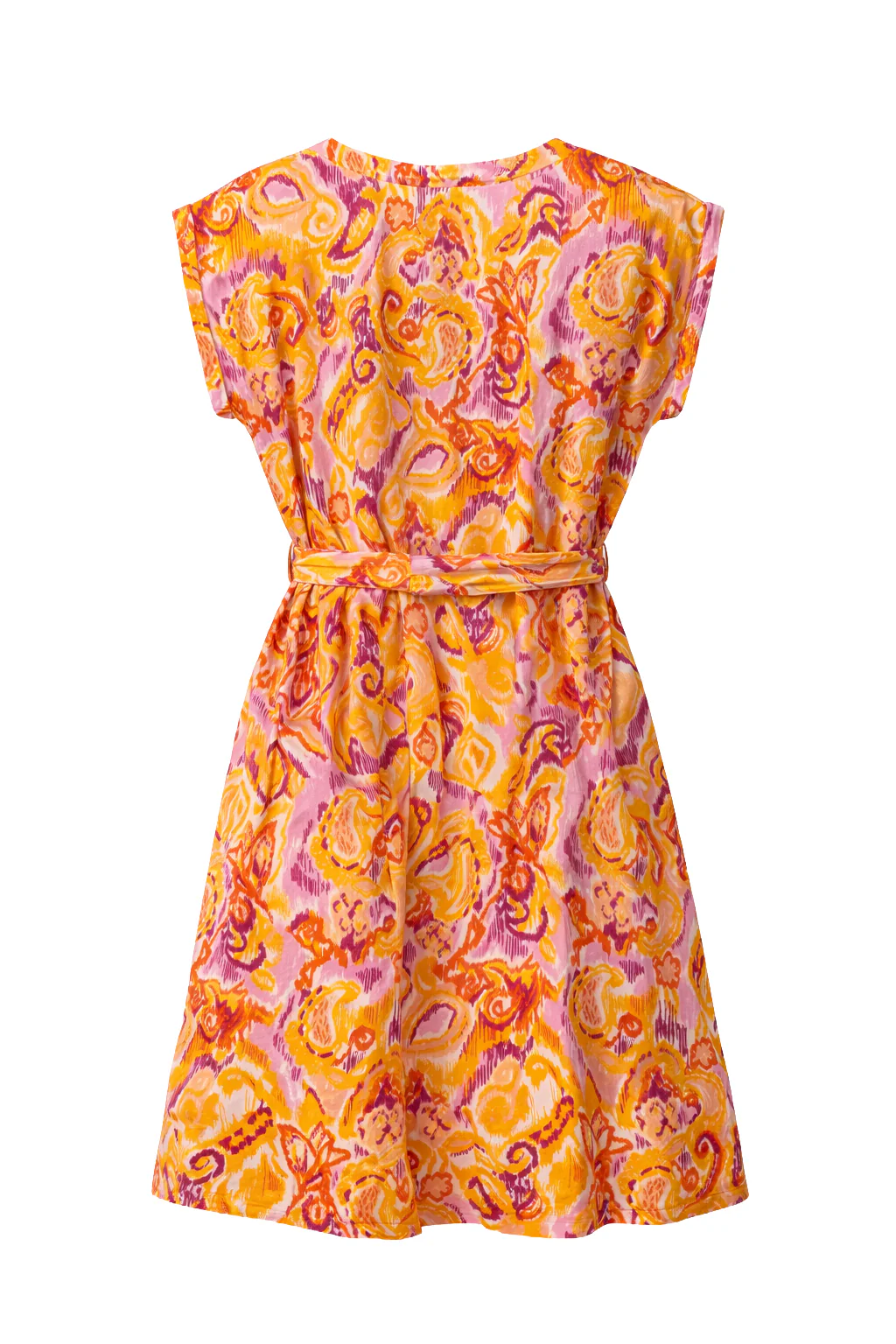 Korte Jurk Met Ceintuur En Oranje-Roze Paisley Print | Muticolour - Image 7