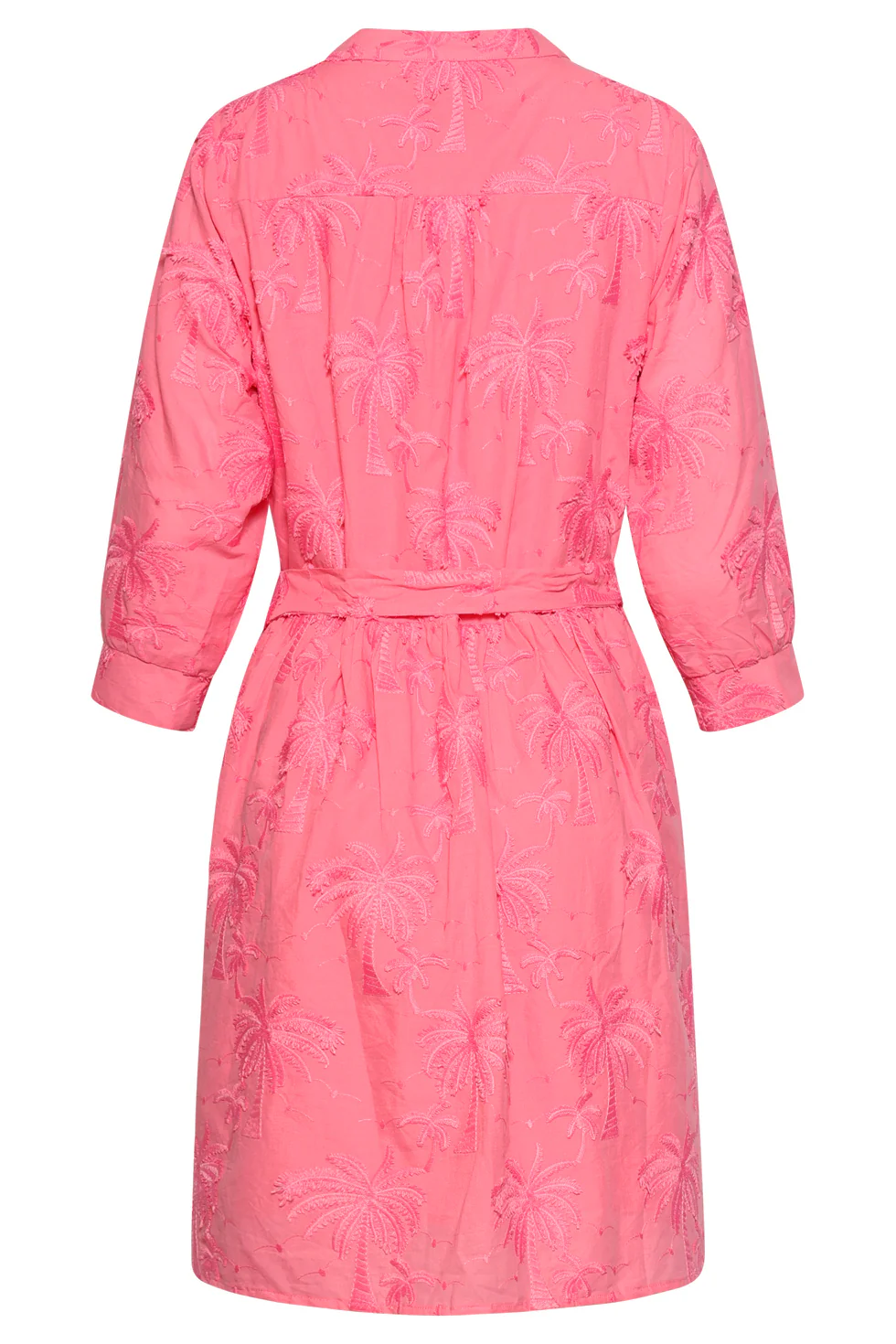 Korte Jurk Met Geborduurd Palmmotief En Ceintuur | Old Pink - Image 7