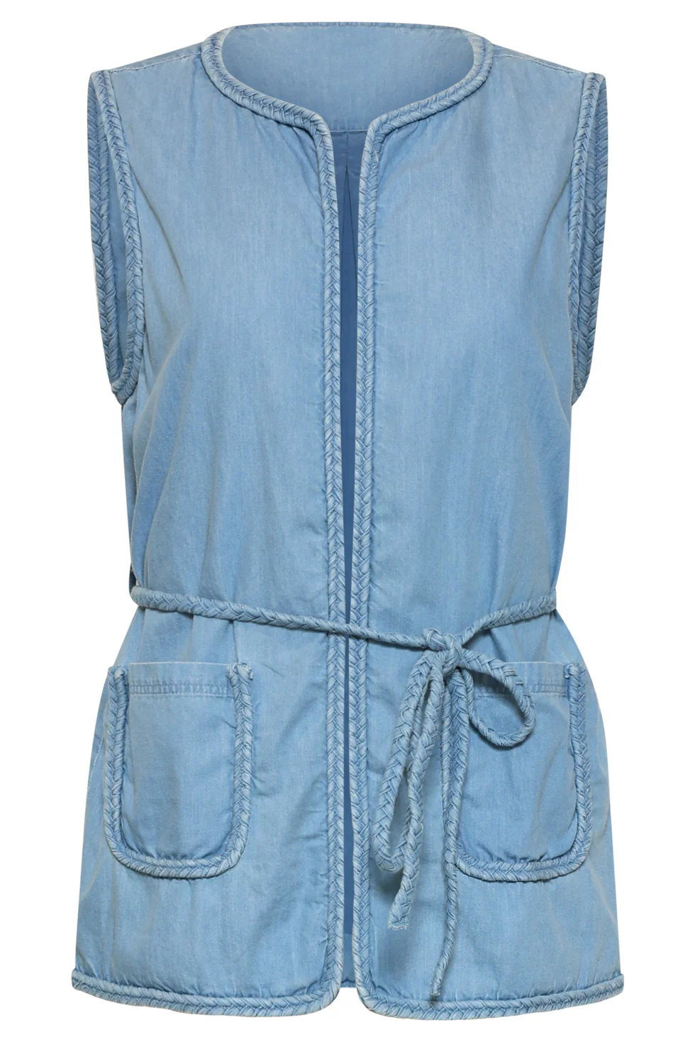 Lichtblauw Denim Look Gilet Met Ceintuur | Denim - Image 4