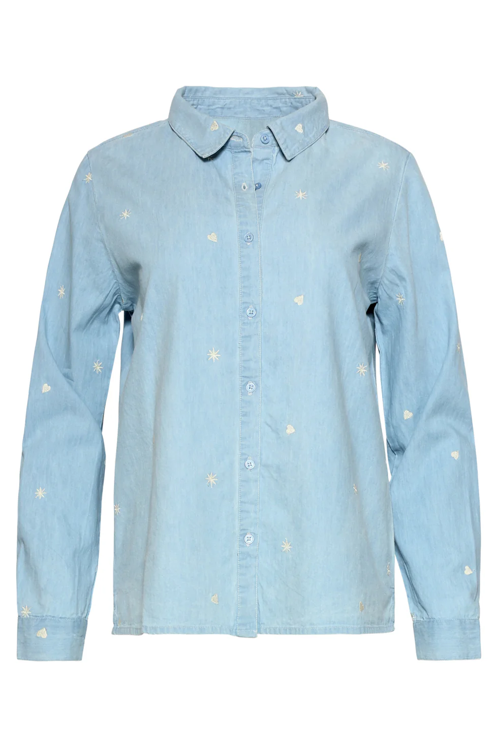 Lichtblauwe Blouse Met Geborduurde Sterren En Hartjes | Denim - Off White - Image 11