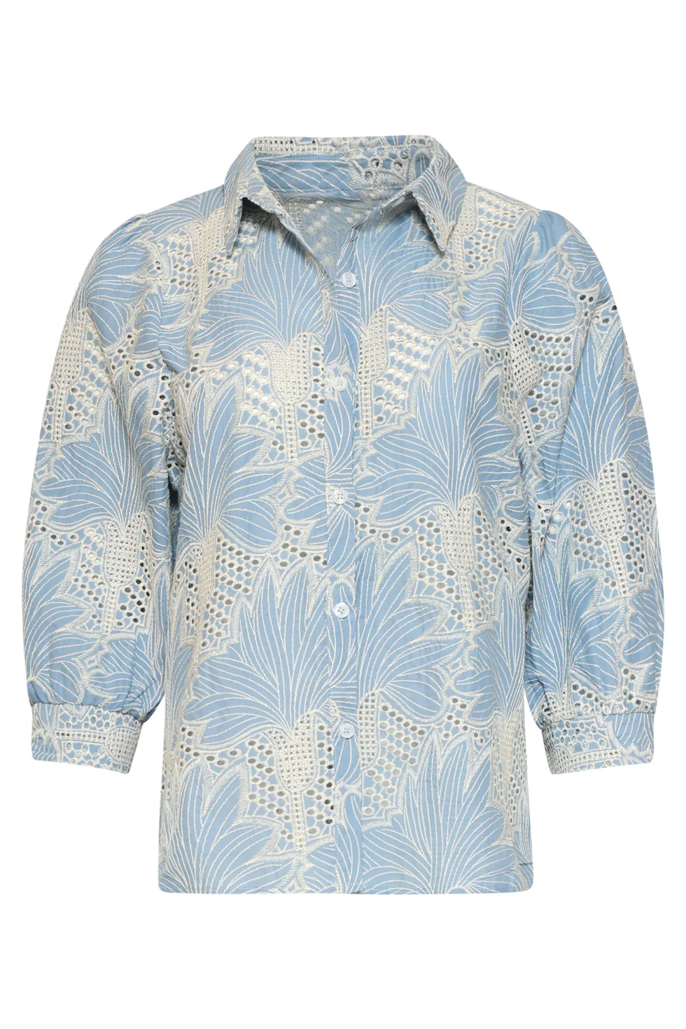 Lichtblauwe Blouse Met Witte Broderie Print | Light Blue - Off White - Image 4