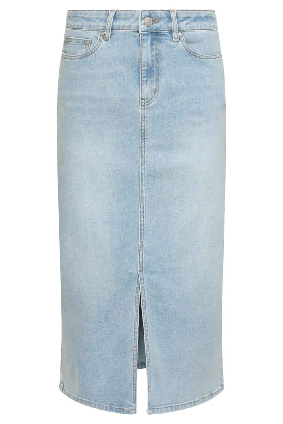 Lichtblauwe Denim Midi Rok Met Split | Denim - Image 2