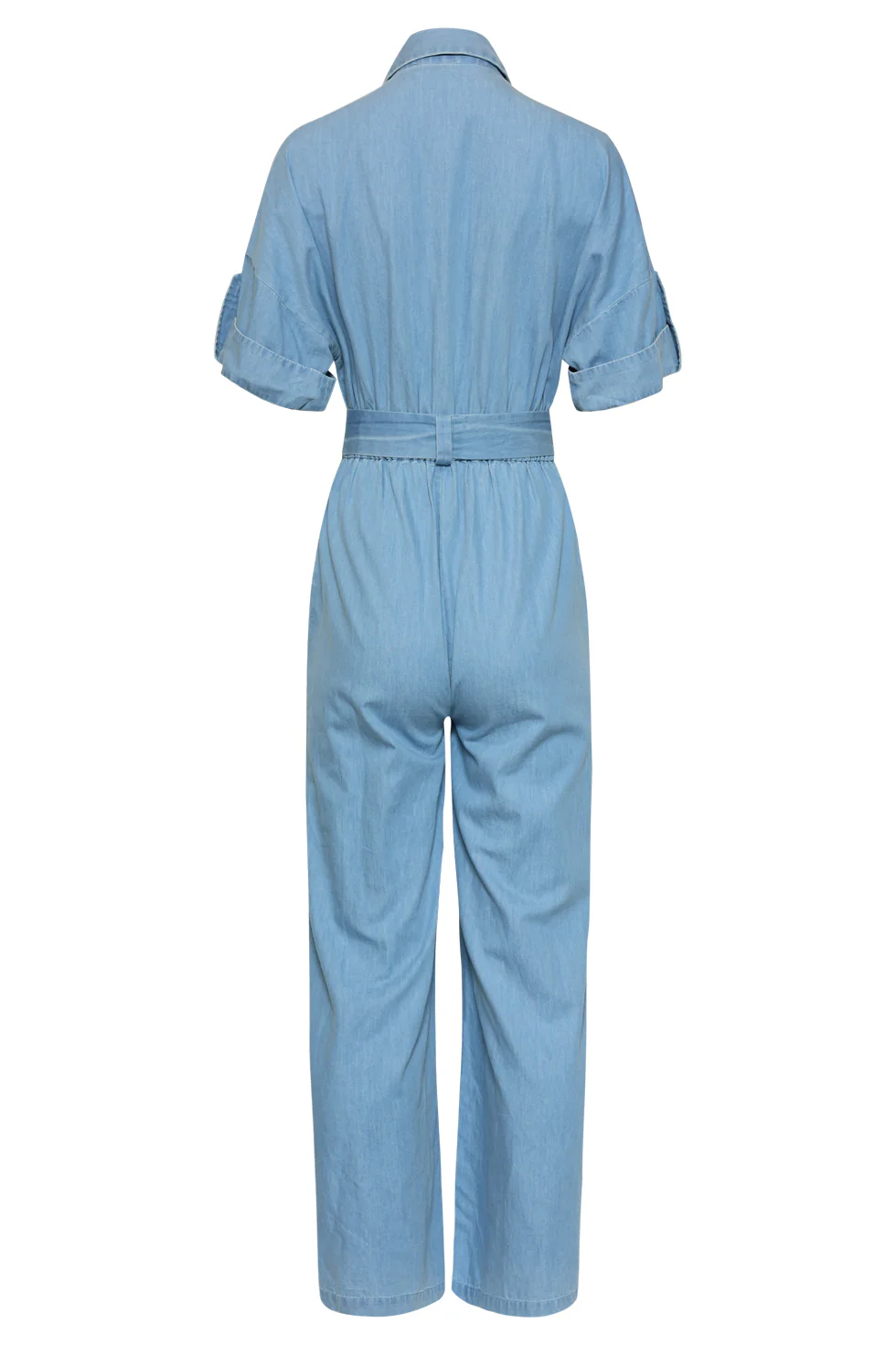 Lichtblauwe Jumpsuit Met Ceintuur En Korte Mouwen | Denim - Image 14