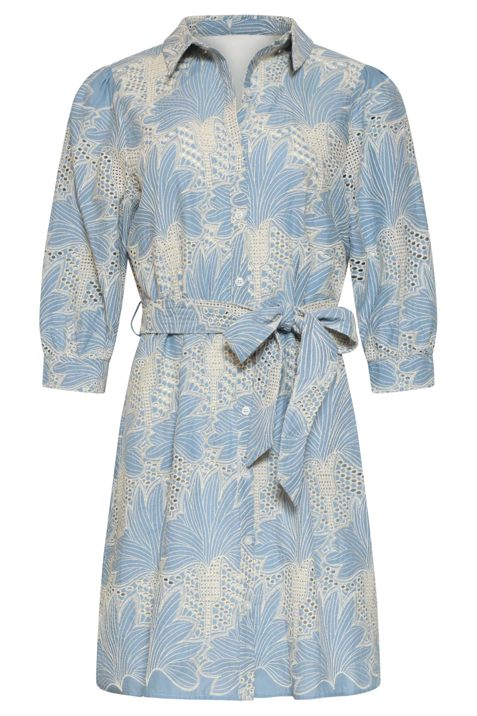 Lichtblauwe Jurk Met Witte Broderie Print | Light Blue - Off White - Image 3