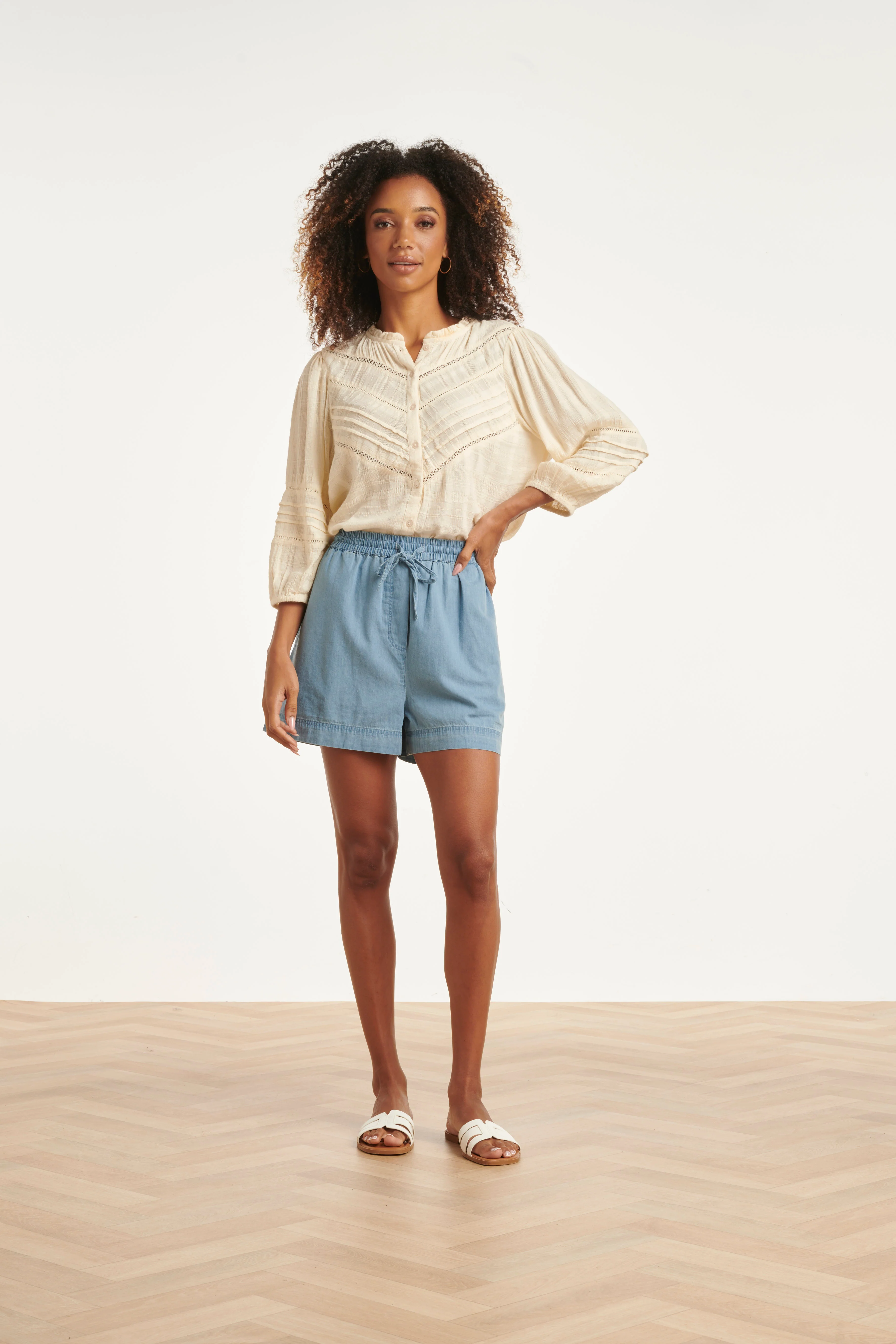 Lichtblauwe Tencel Shorts Met Elastische Taille | Denim