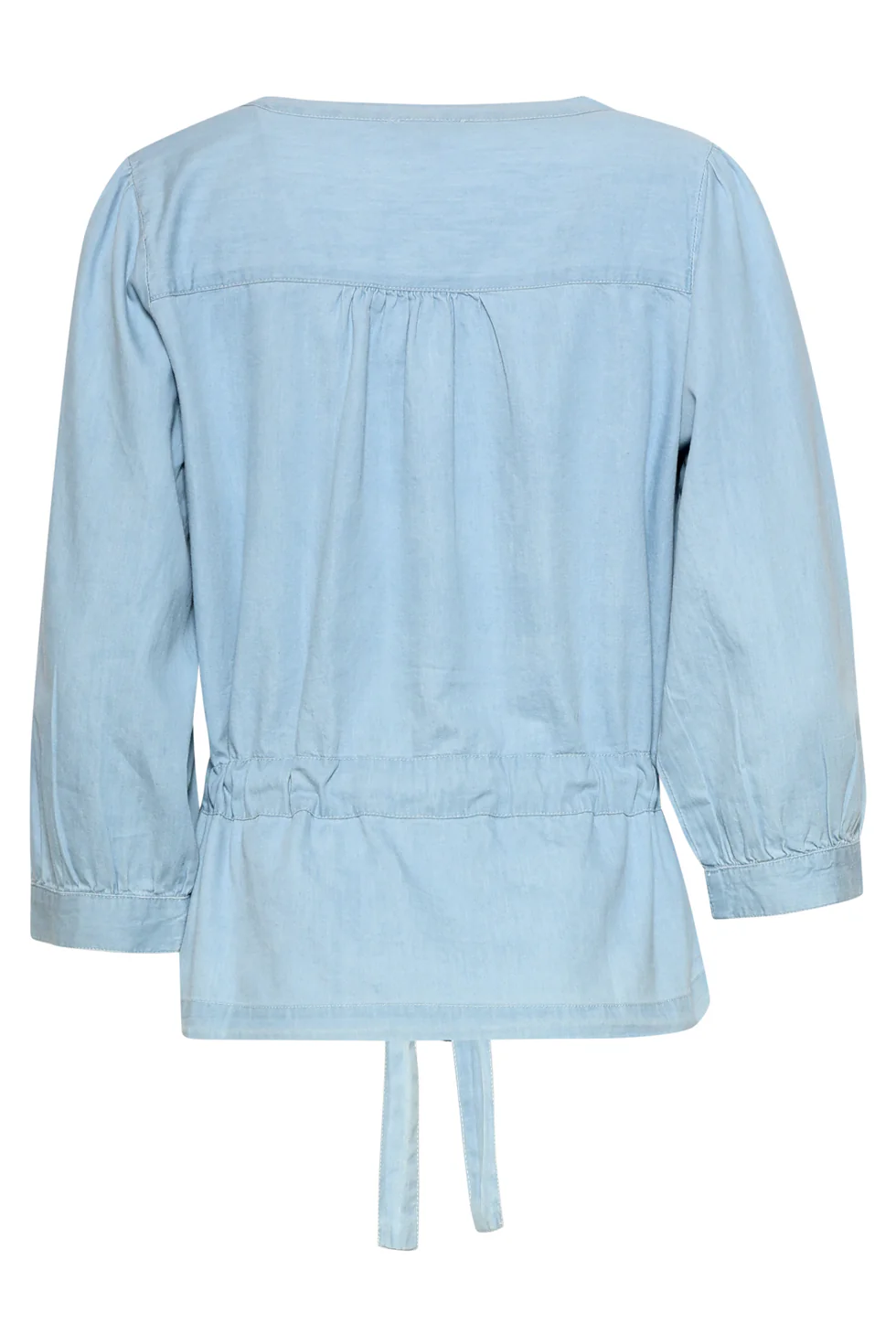 Lichtblauwe Top Met Overslag En Taillekoord | Denim - Image 13