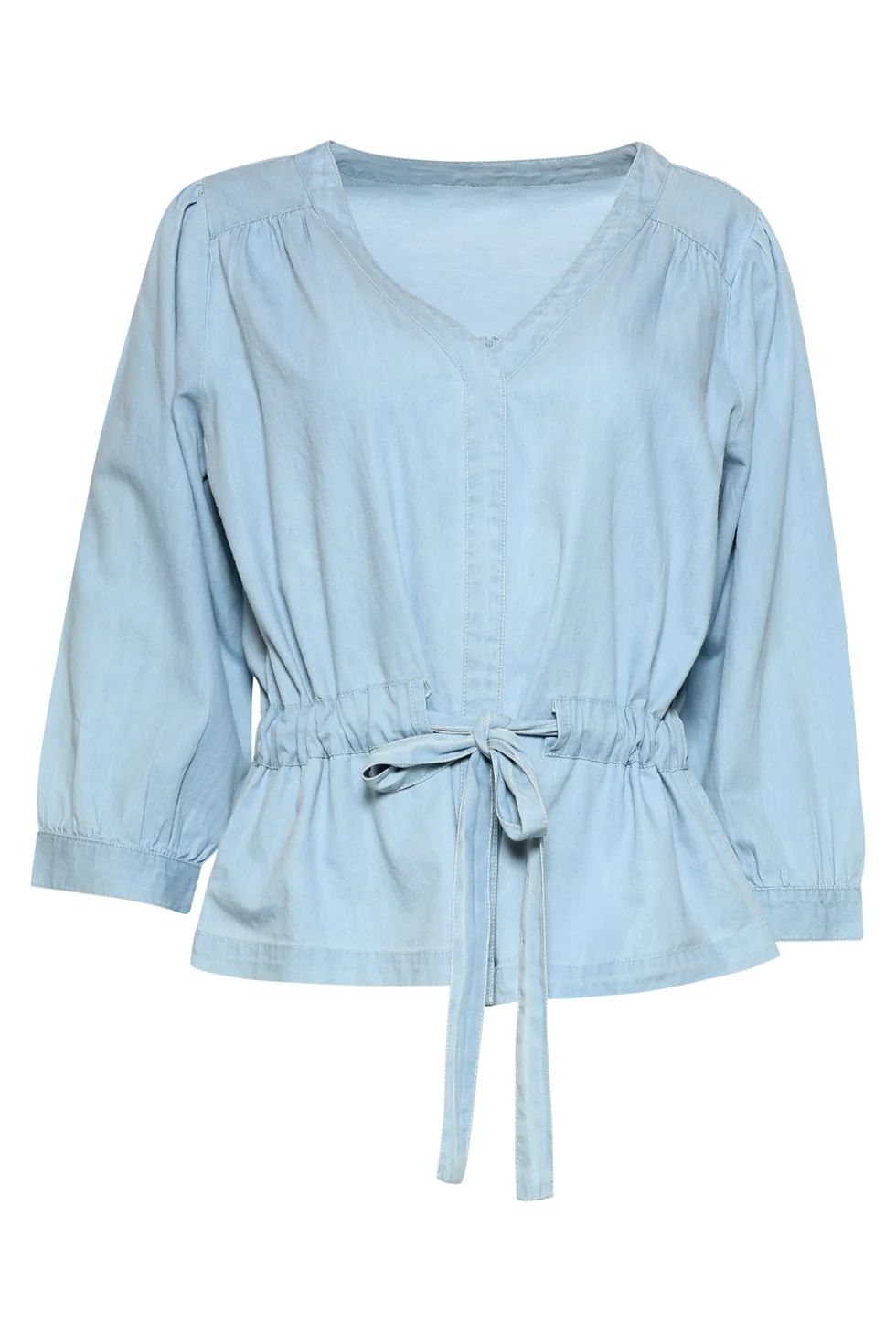 Lichtblauwe Top Met Overslag En Taillekoord | Denim - Image 4