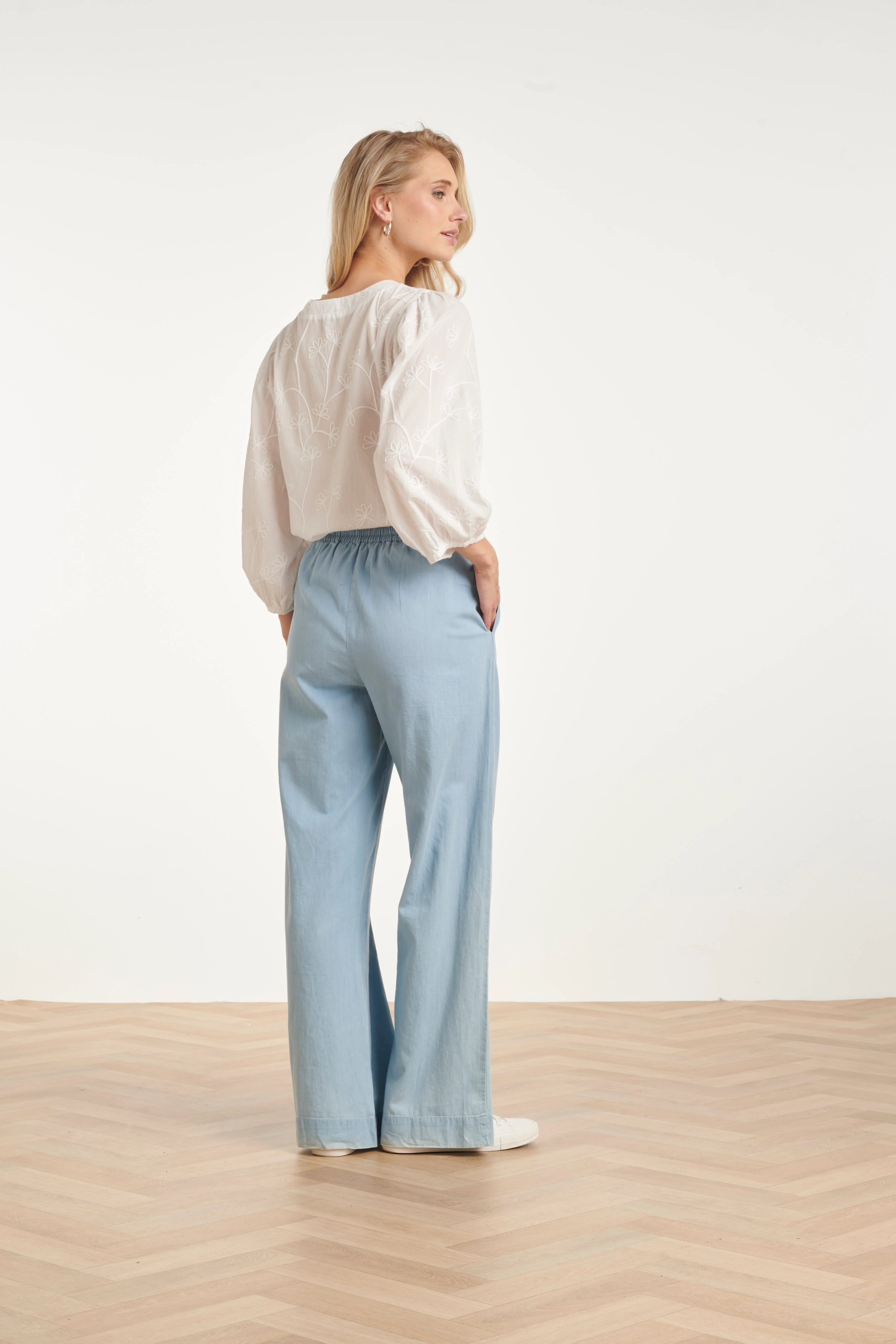 Lichtblauwe Wide Leg Broek Met Koordsluiting | Denim - Image 7