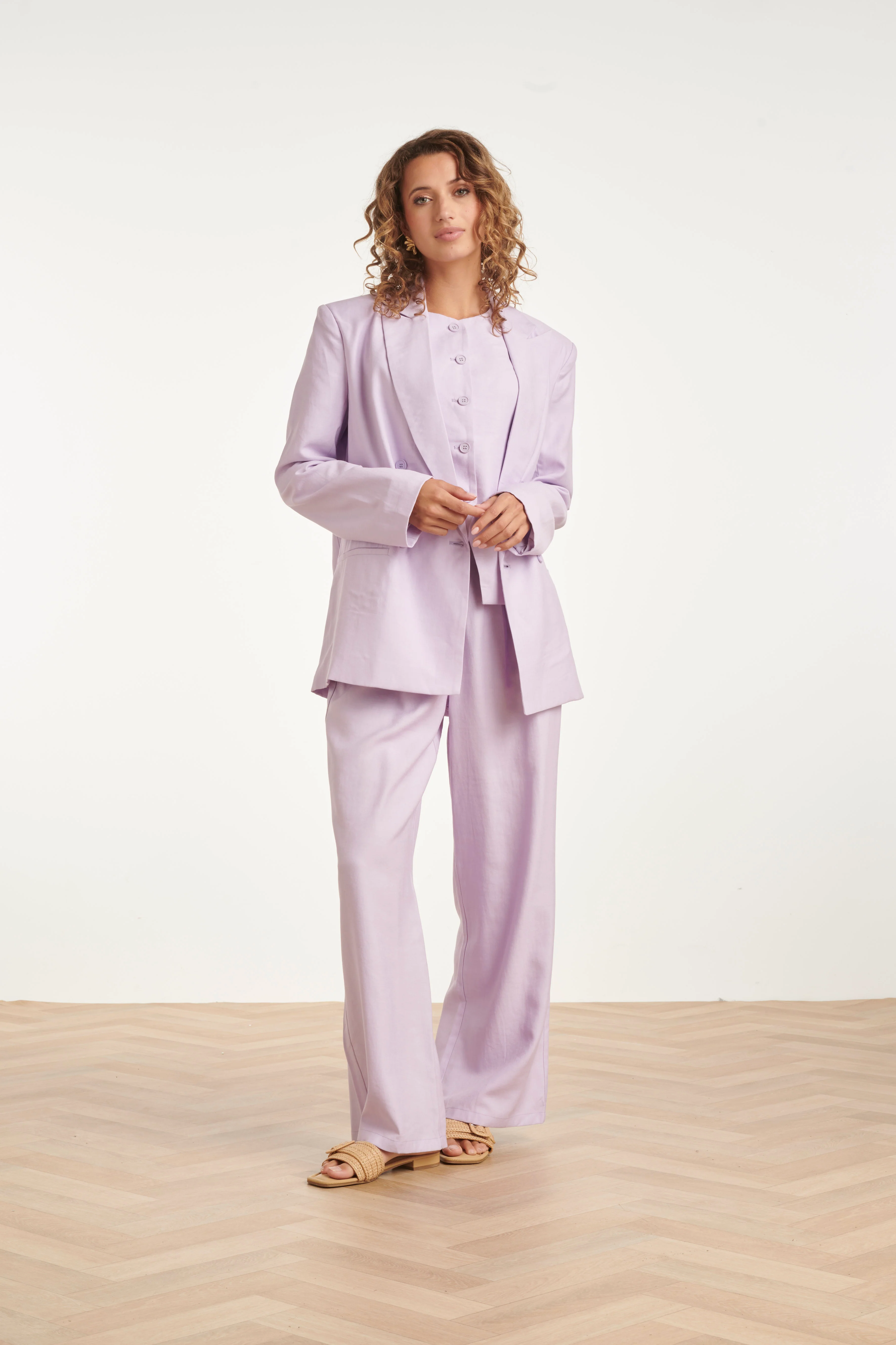 Linnen-Look Blazer Met Dubbele Knoopsluiting | Lilac - Image 3