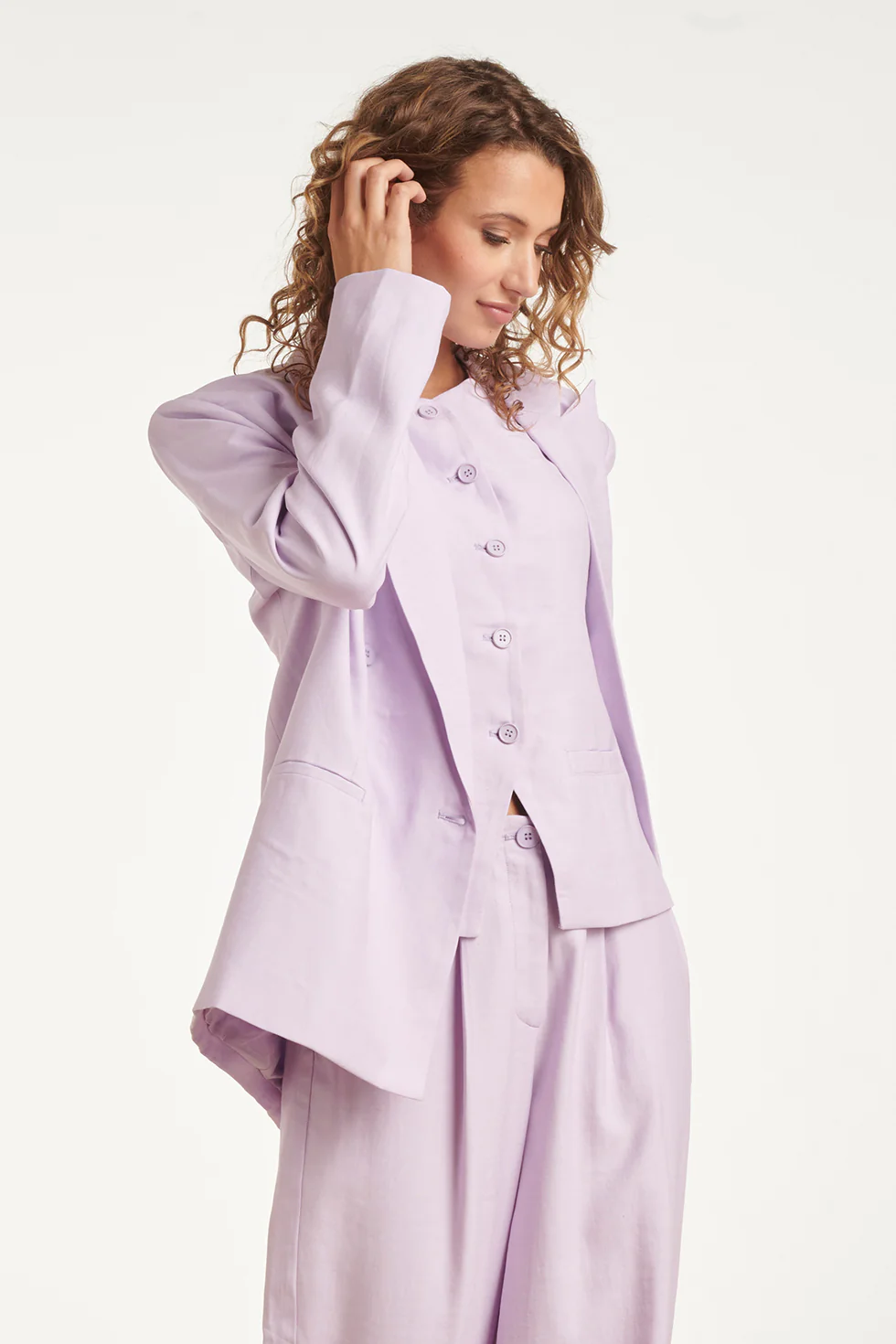 Linnen-Look Blazer Met Dubbele Knoopsluiting | Lilac - Image 4
