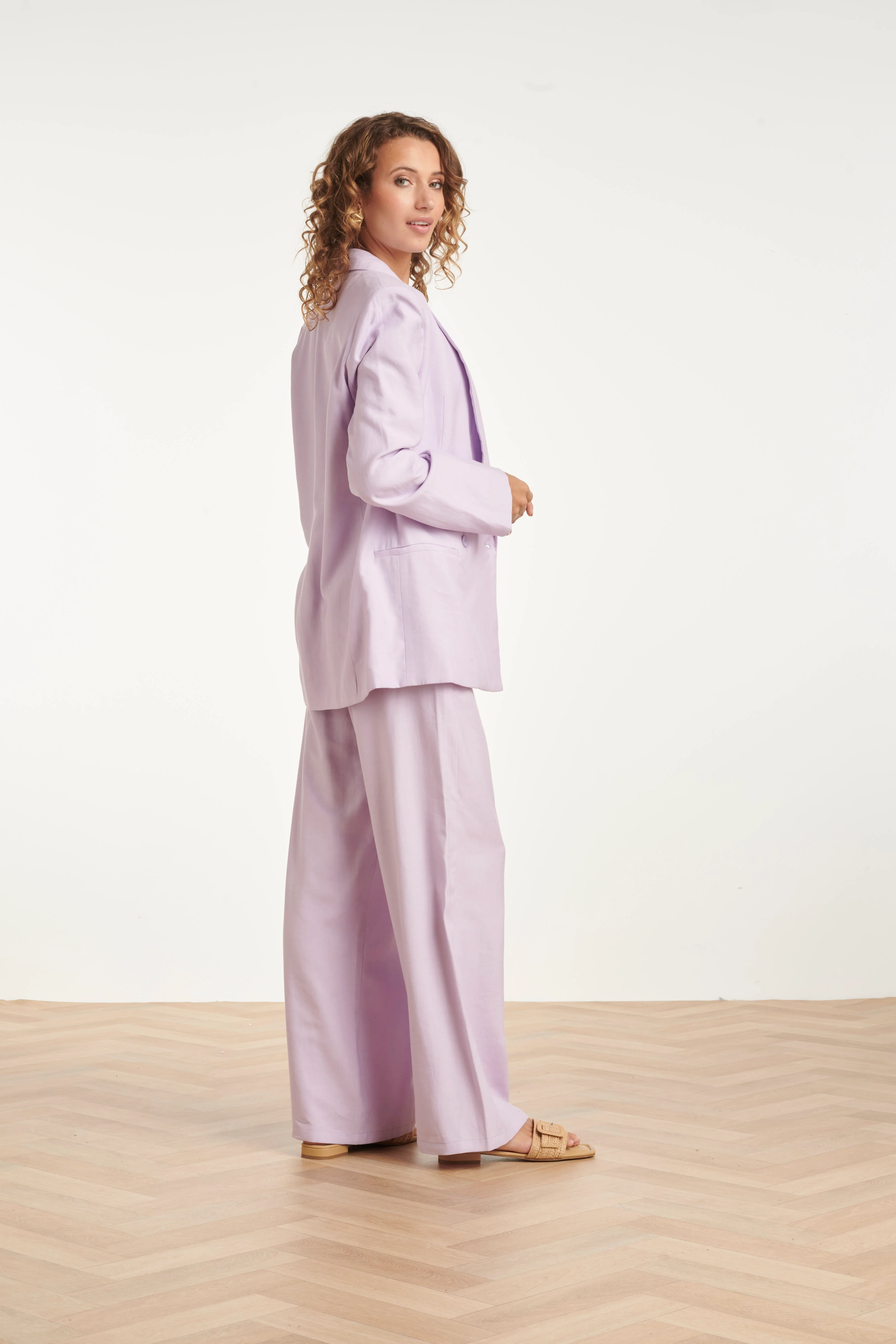 Linnen-Look Blazer Met Dubbele Knoopsluiting | Lilac - Image 5