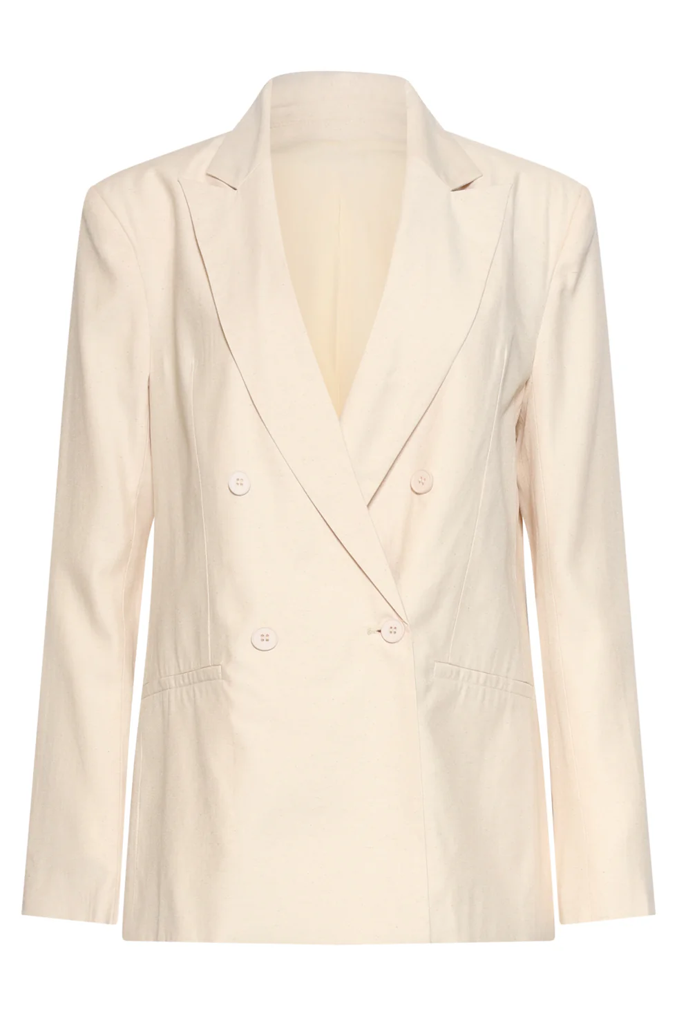 Linnen-Look Blazer Met Dubbele Knoopsluiting | Sand - Image 2