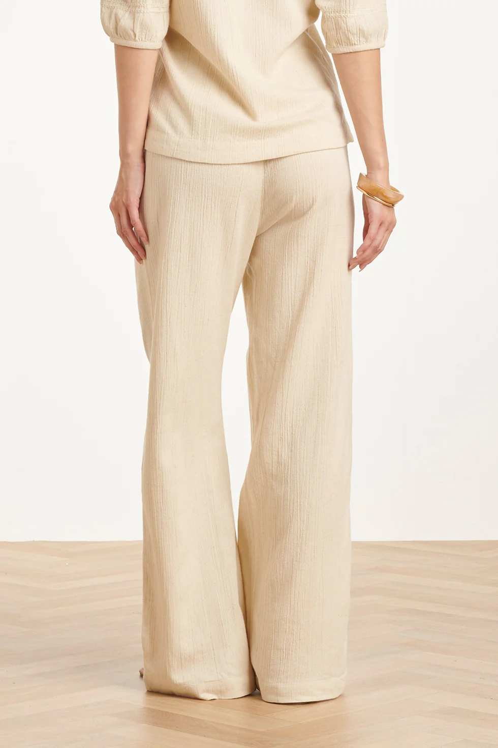 Linnen Look Wide Leg Broek In Crème Beige | Off White - Image 12