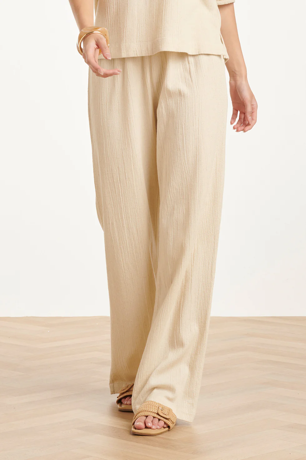 Linnen Look Wide Leg Broek In Crème Beige | Off White - Image 6