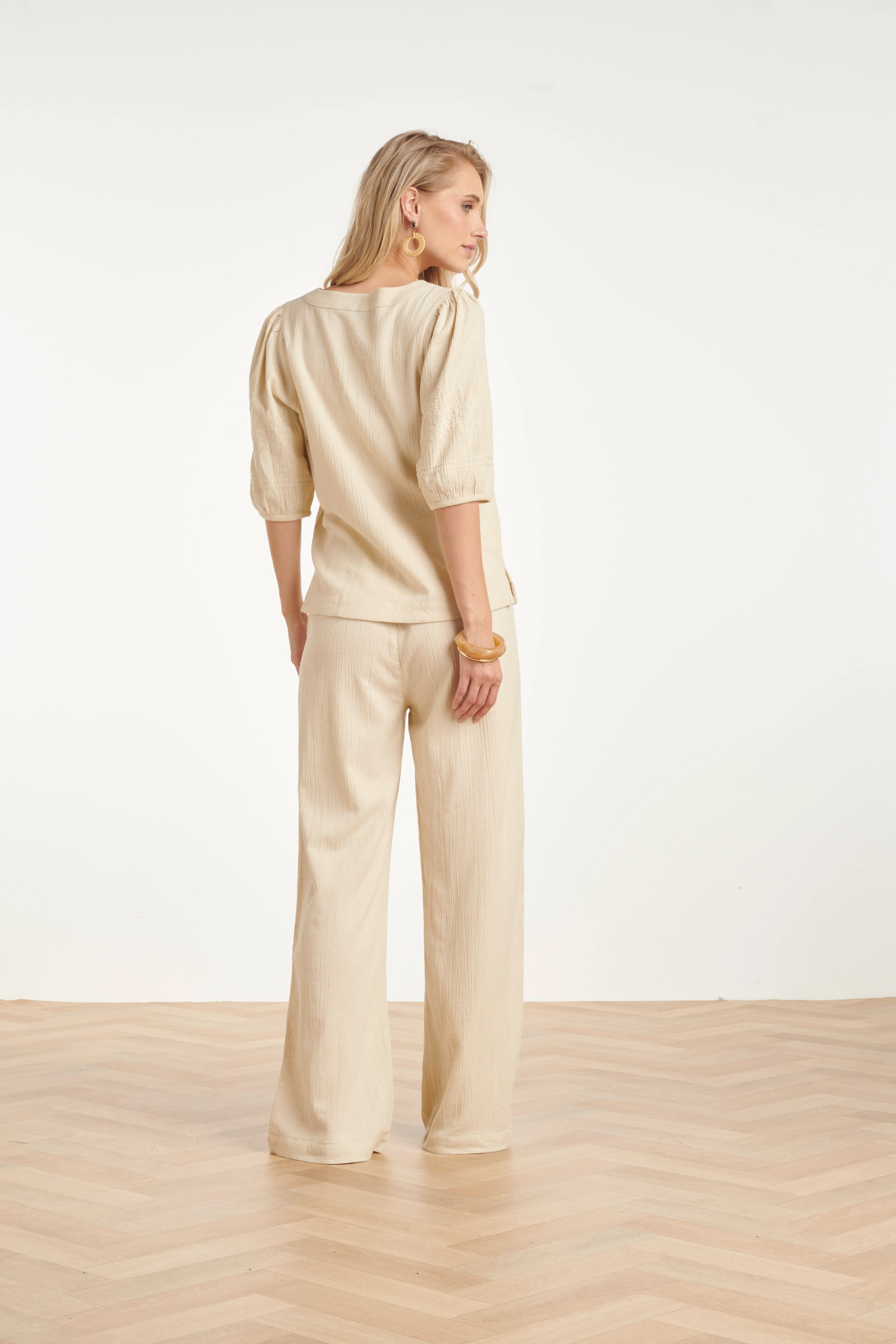 Linnen Look Wide Leg Broek In Crème Beige | Off White - Image 7