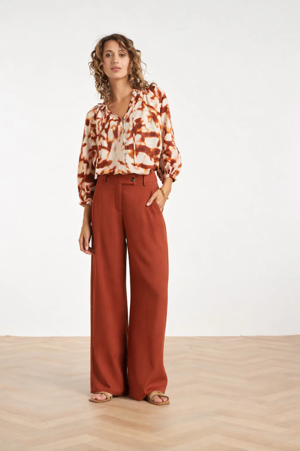 Linnen Wide Leg Pantalon | Brique