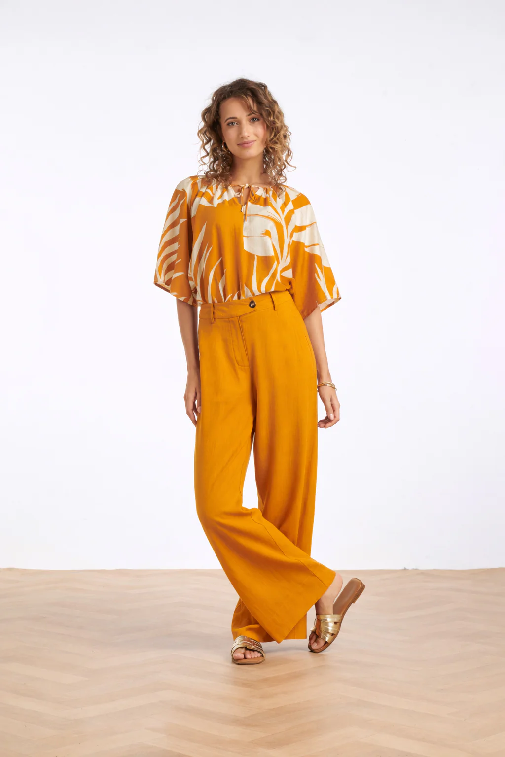 Linnen Wide Leg Pantalon | Mustard