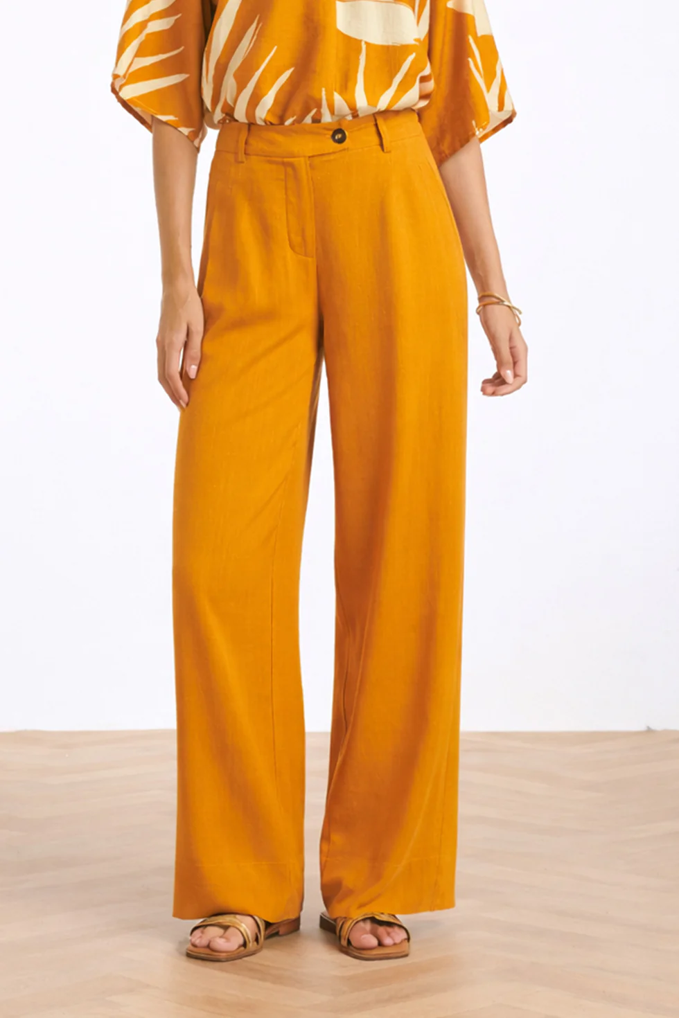 Linnen Wide Leg Pantalon | Mustard - Image 3