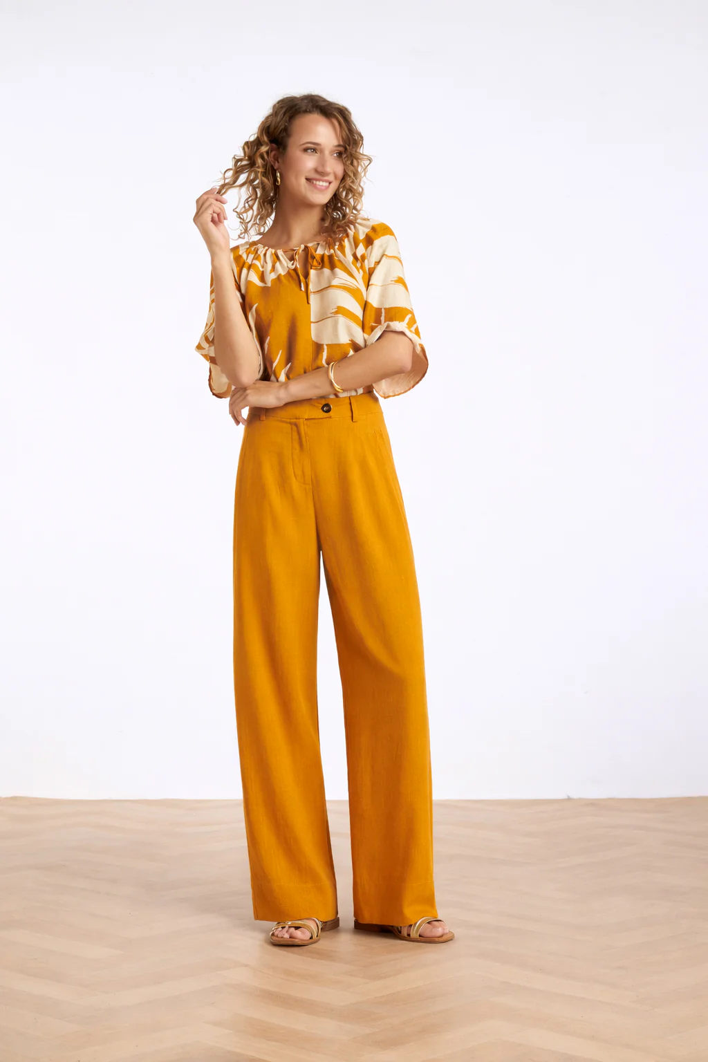 Linnen Wide Leg Pantalon | Mustard - Image 4
