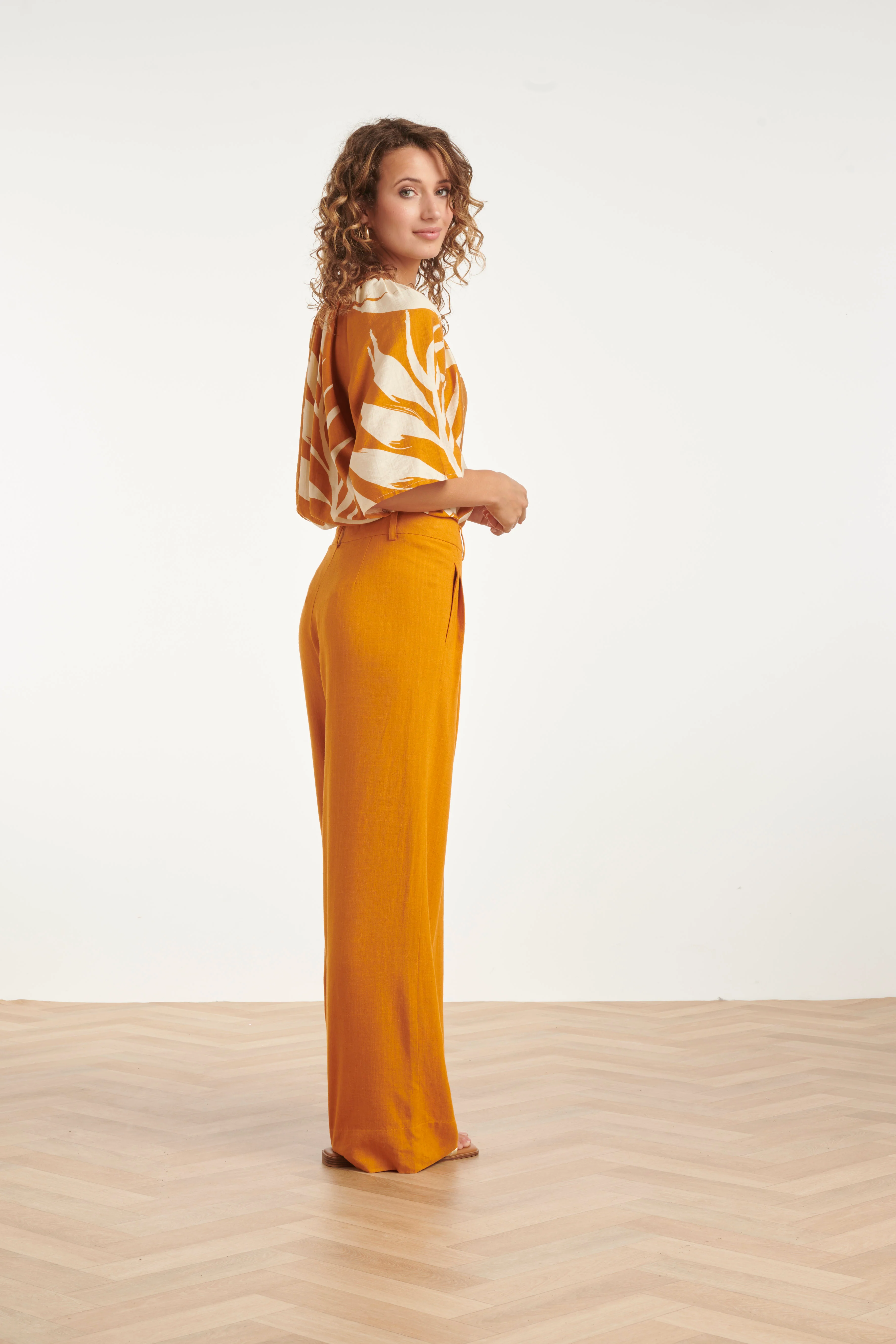 Linnen Wide Leg Pantalon | Mustard - Image 5