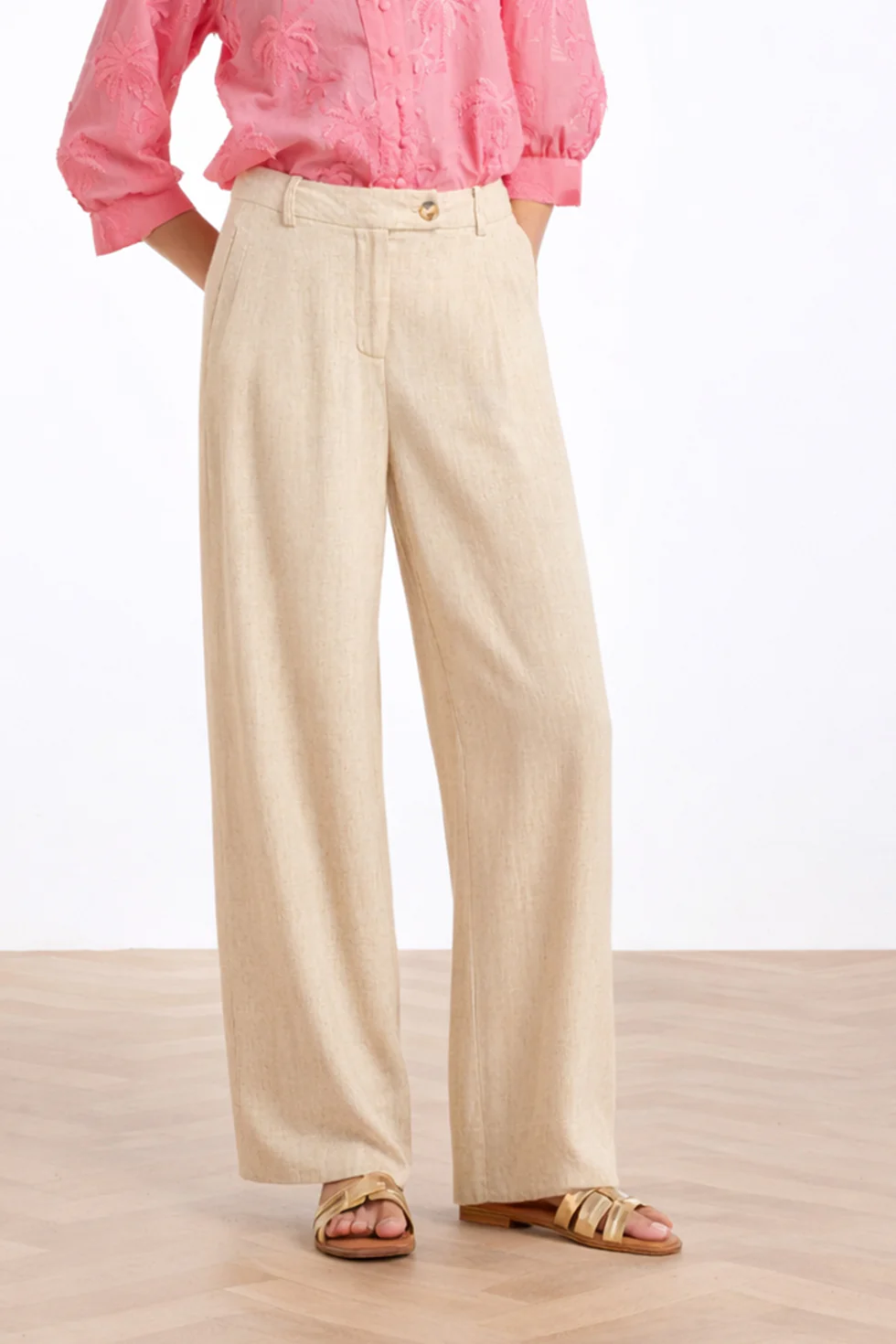 Linnen Wide Leg Pantalon | Sand - Image 3