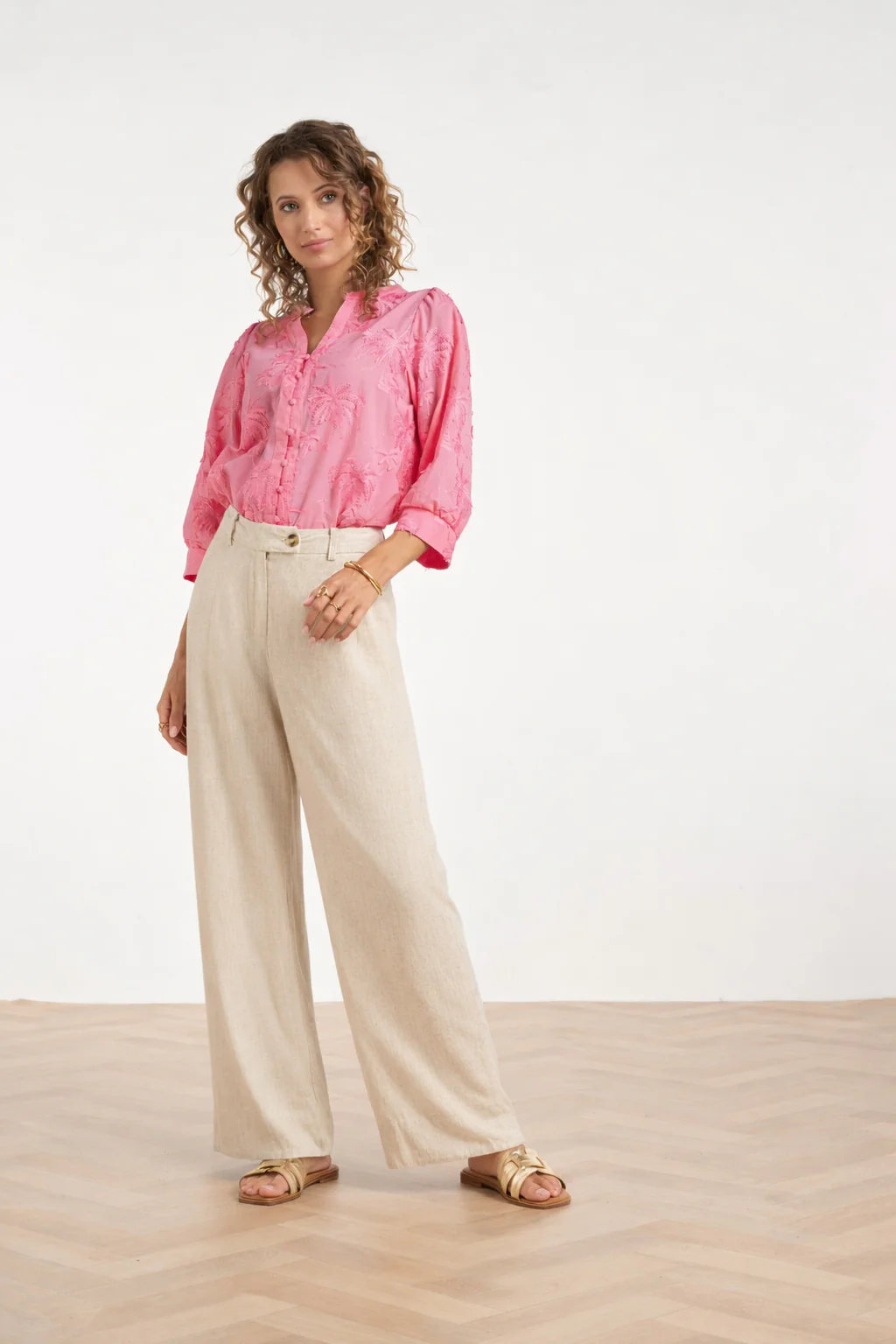 Linnen Wide Leg Pantalon | Sand - Image 4