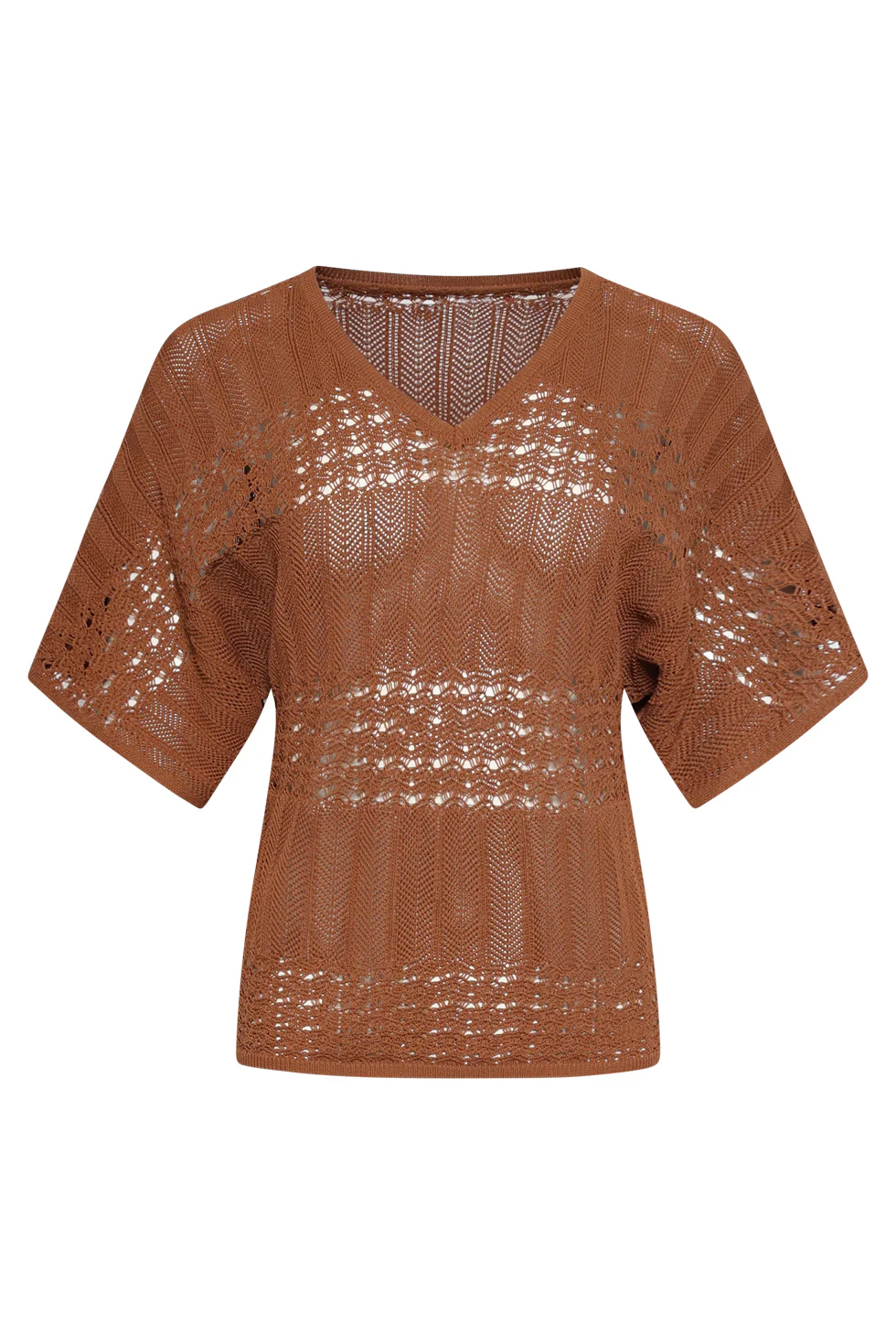 Luchtig Gebreide Top Met V-Hals In Bruin | Brown - Image 2