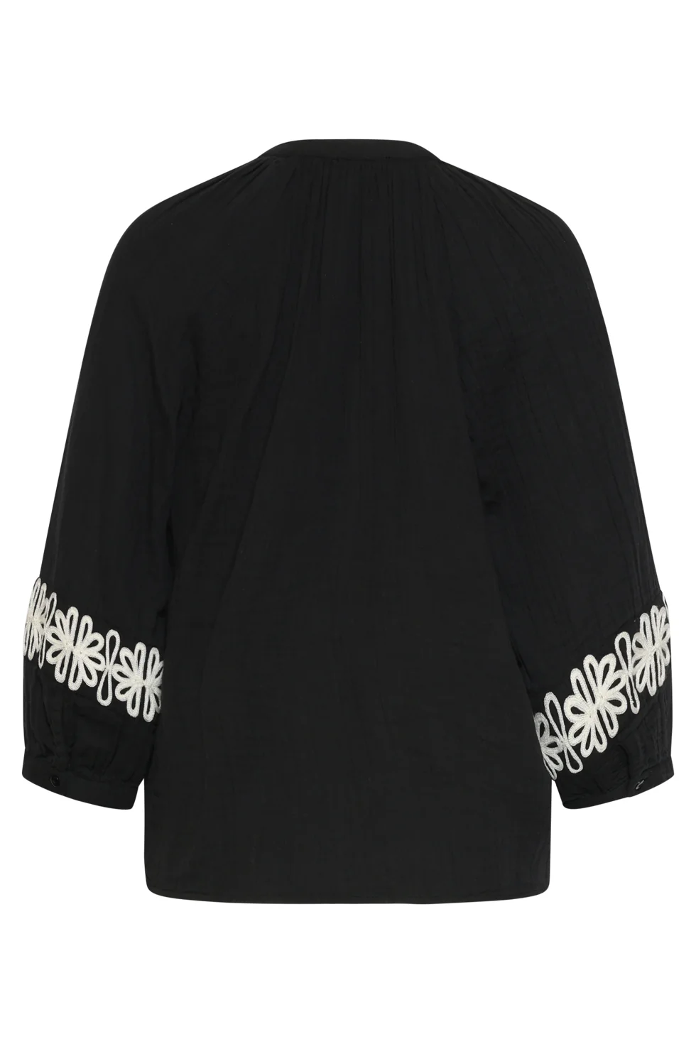 Luchtige Blouse Met Contrasterende Borduring | Black - Off White - Image 14
