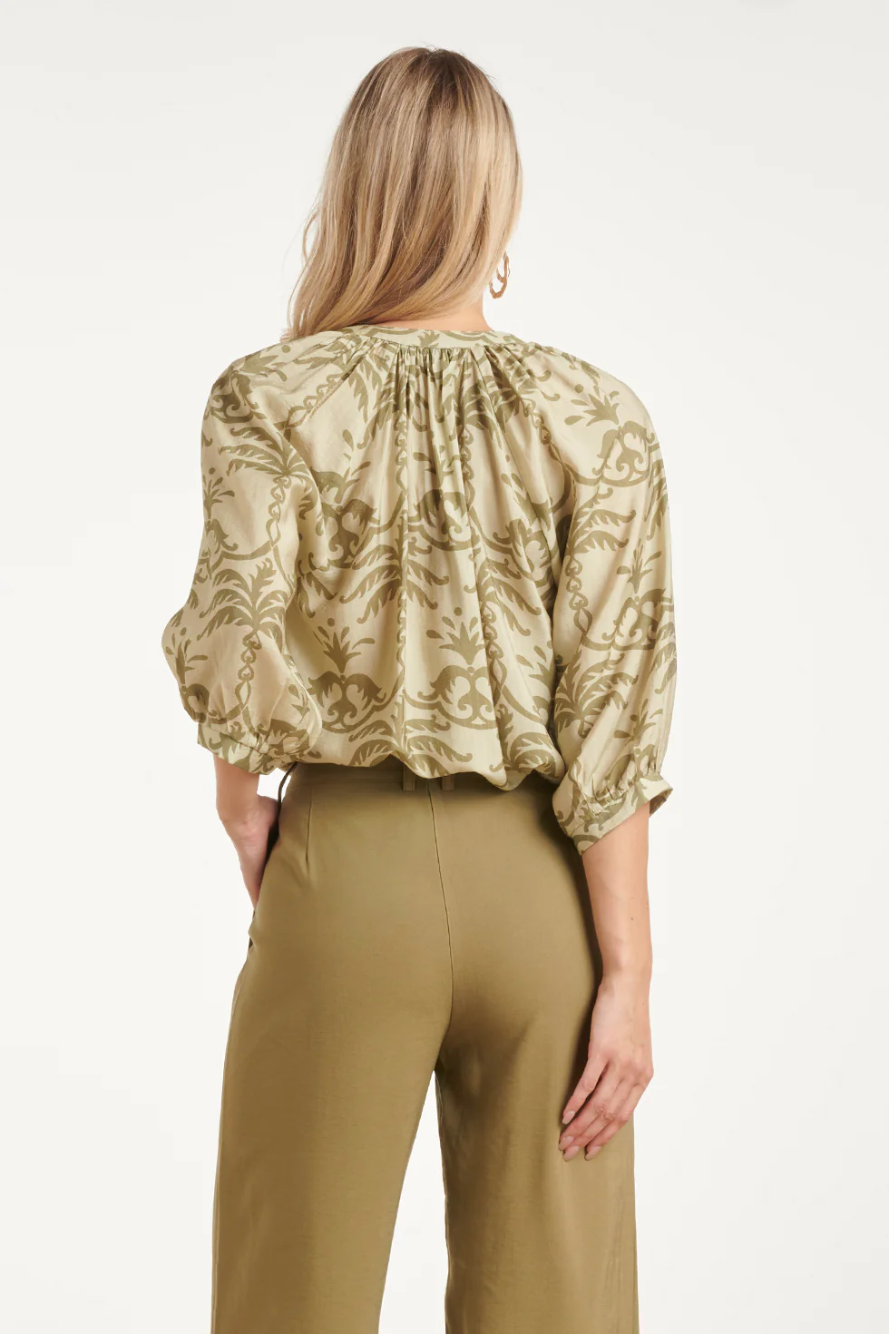 Luchtige Blouse Met Groene Palmprint | Light Army - Army - Image 6