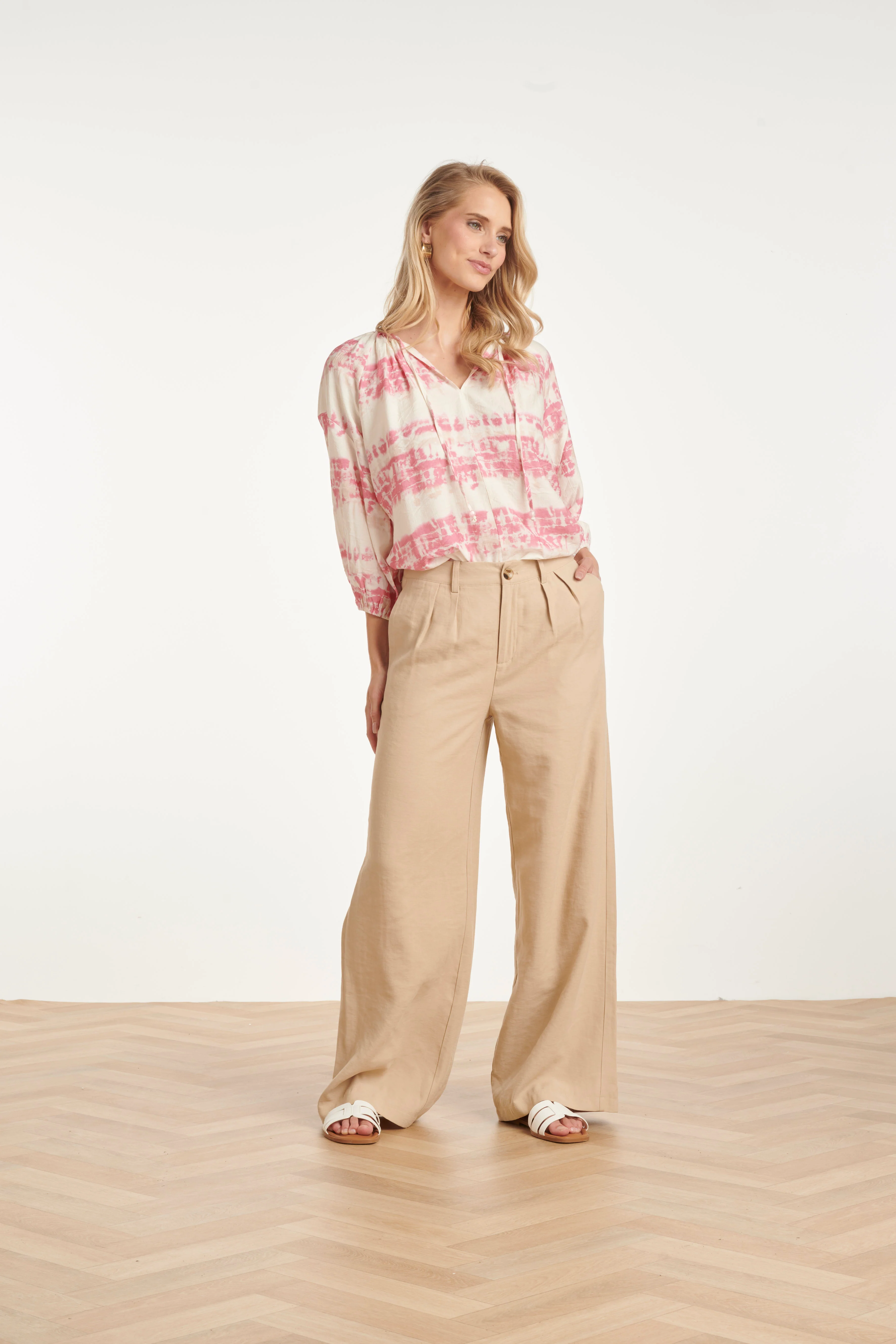 Luchtige Blouse Met Roze Tie-Dye Print | Old Pink - Sand - Image 3