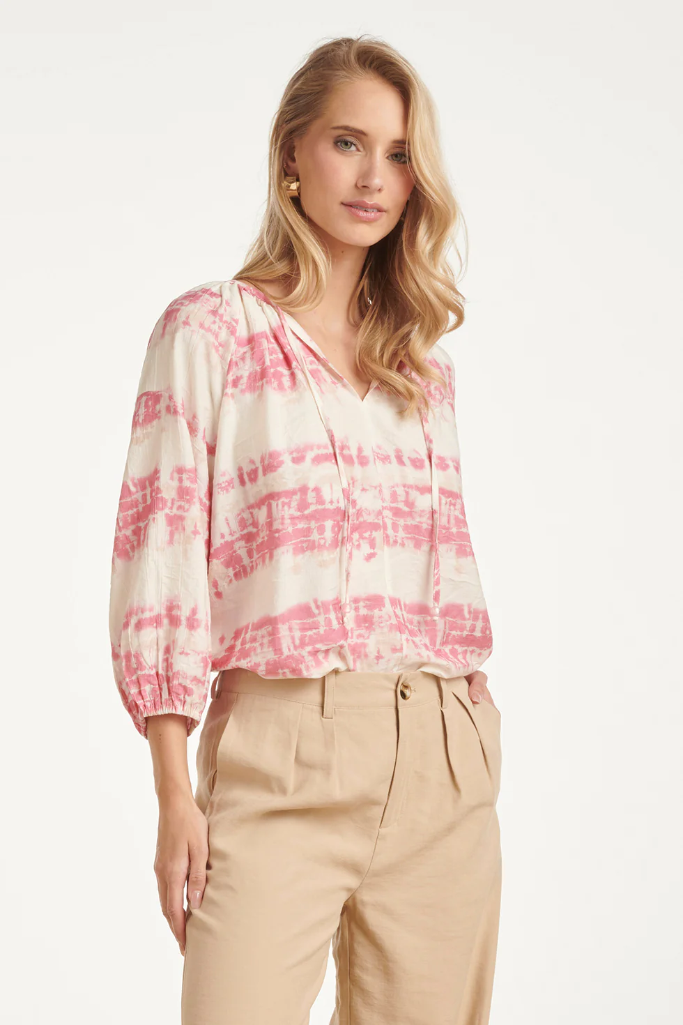 Luchtige Blouse Met Roze Tie-Dye Print | Old Pink - Sand - Image 4