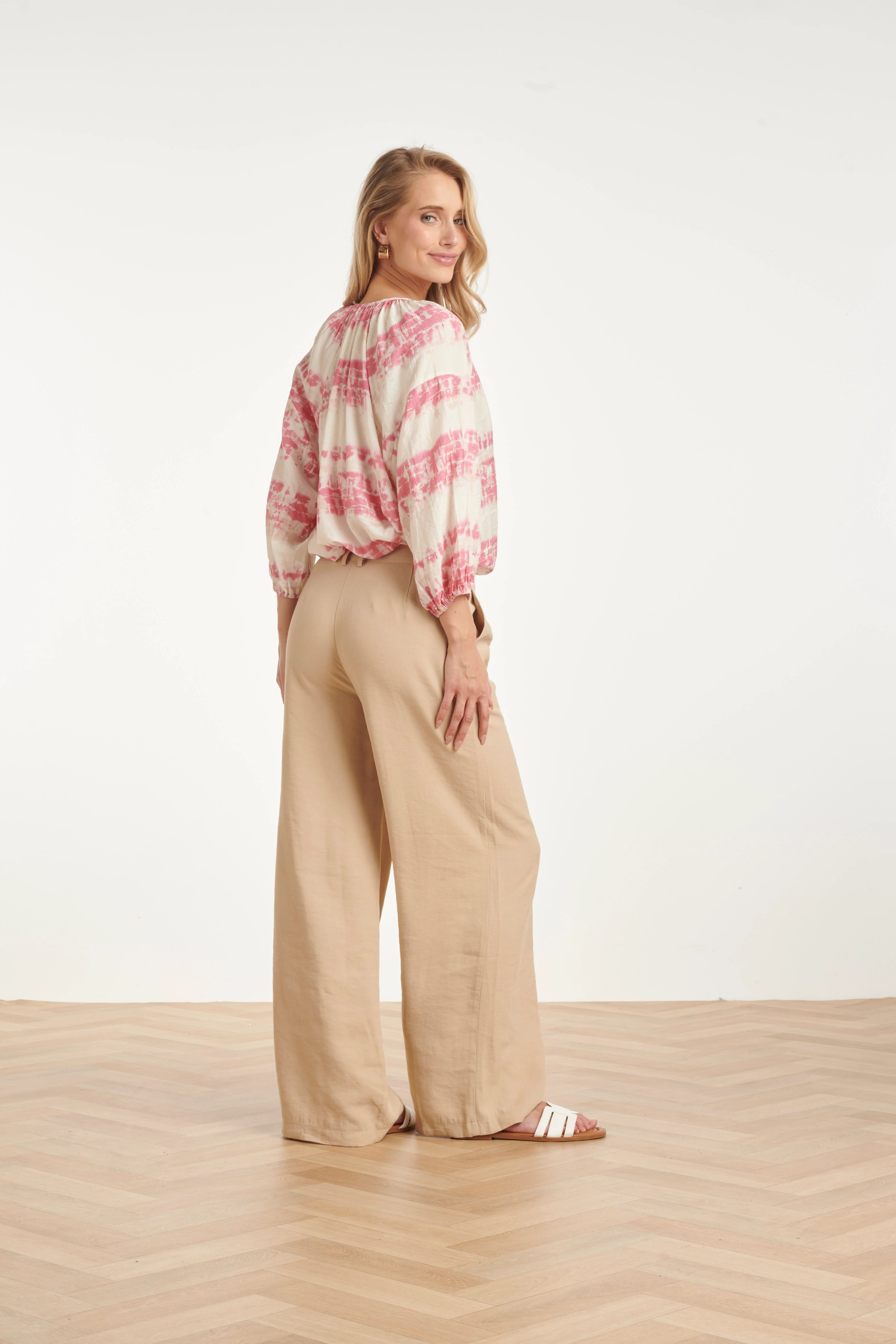 Luchtige Blouse Met Roze Tie-Dye Print | Old Pink - Sand - Image 5