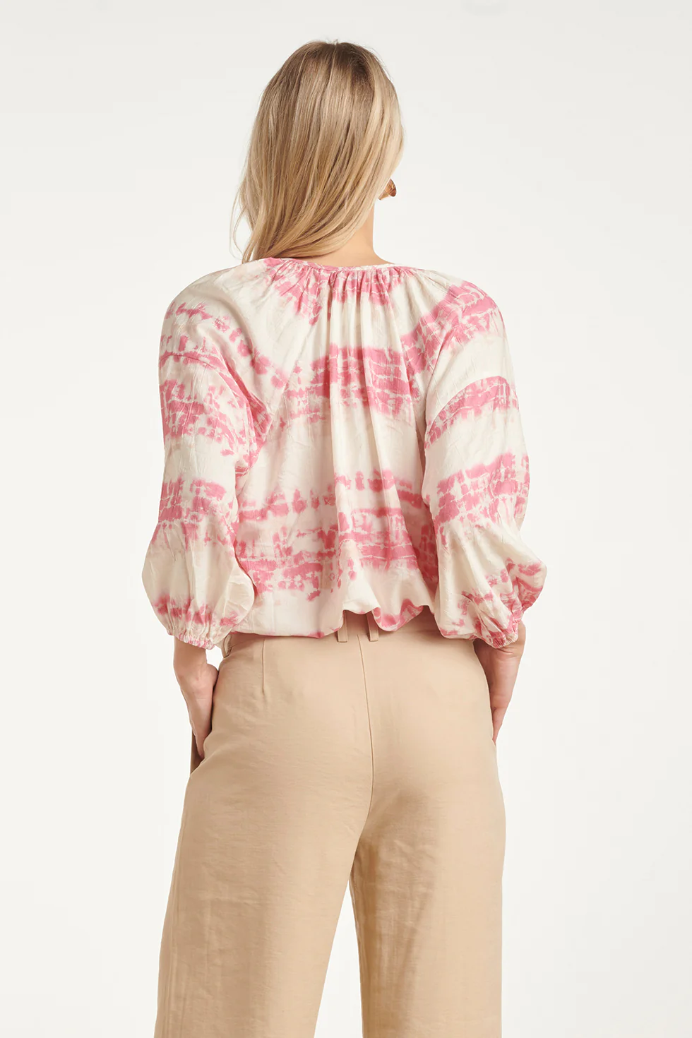 Luchtige Blouse Met Roze Tie-Dye Print | Old Pink - Sand - Image 6