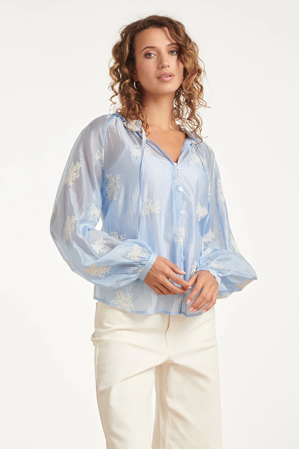 Luchtige Boho-Blouse Met Geborduurde Print | Light Blue - Image 4