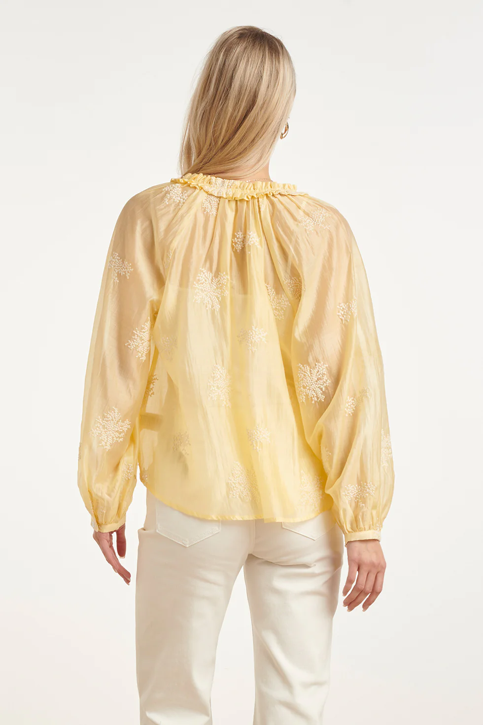 Luchtige Boho-Blouse Met Geborduurde Print | Light Yellow - Image 6