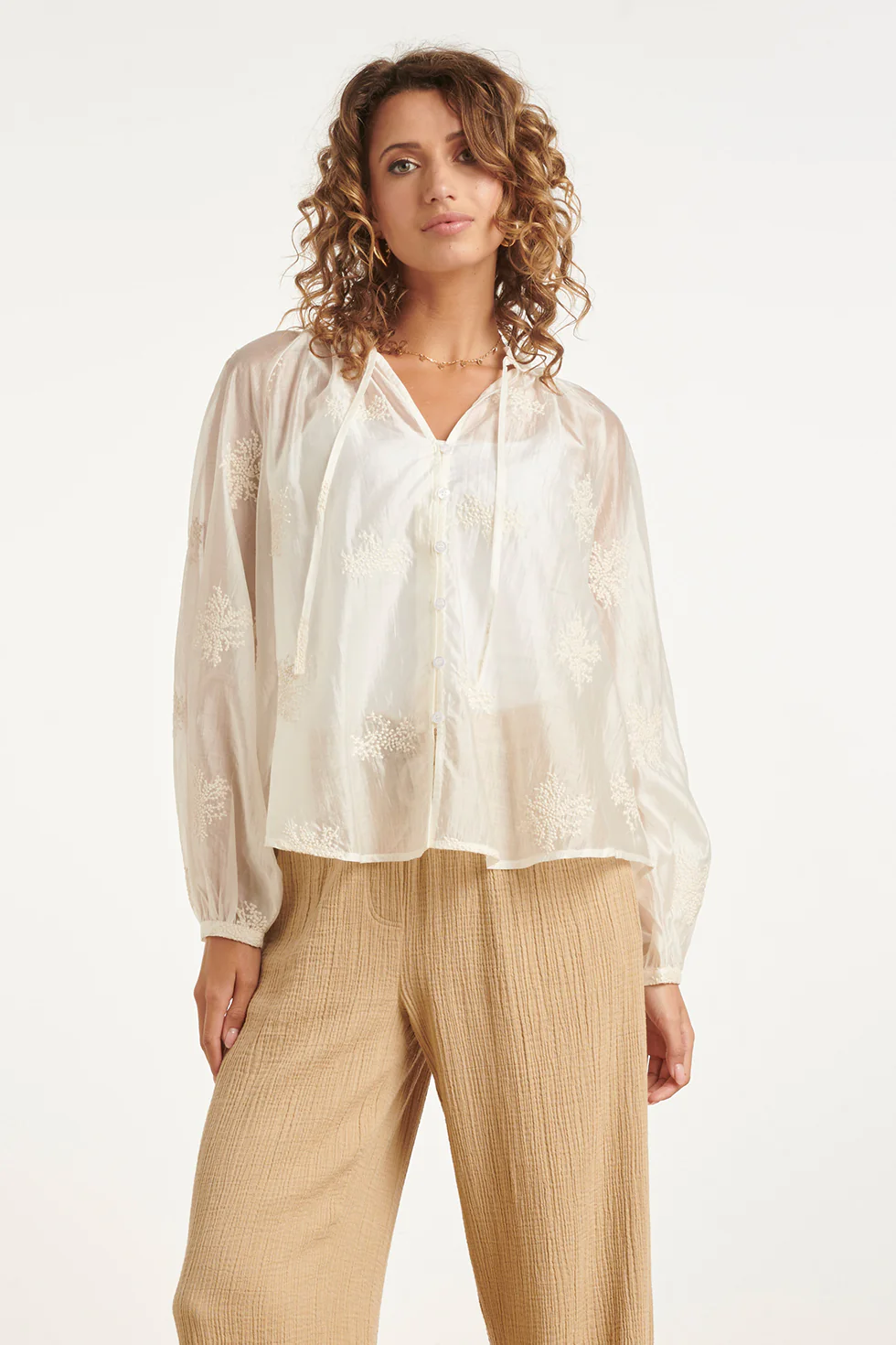 Luchtige Boho-Blouse Met Geborduurde Print | Off White