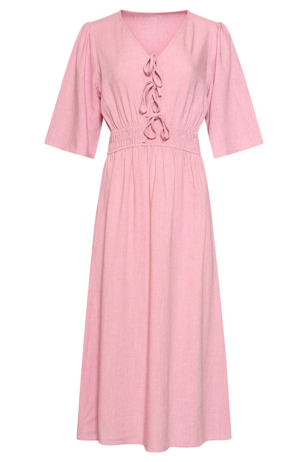 Luchtige Linnen Midi-Jurk Met Vetersluiting | Pink - Image 2