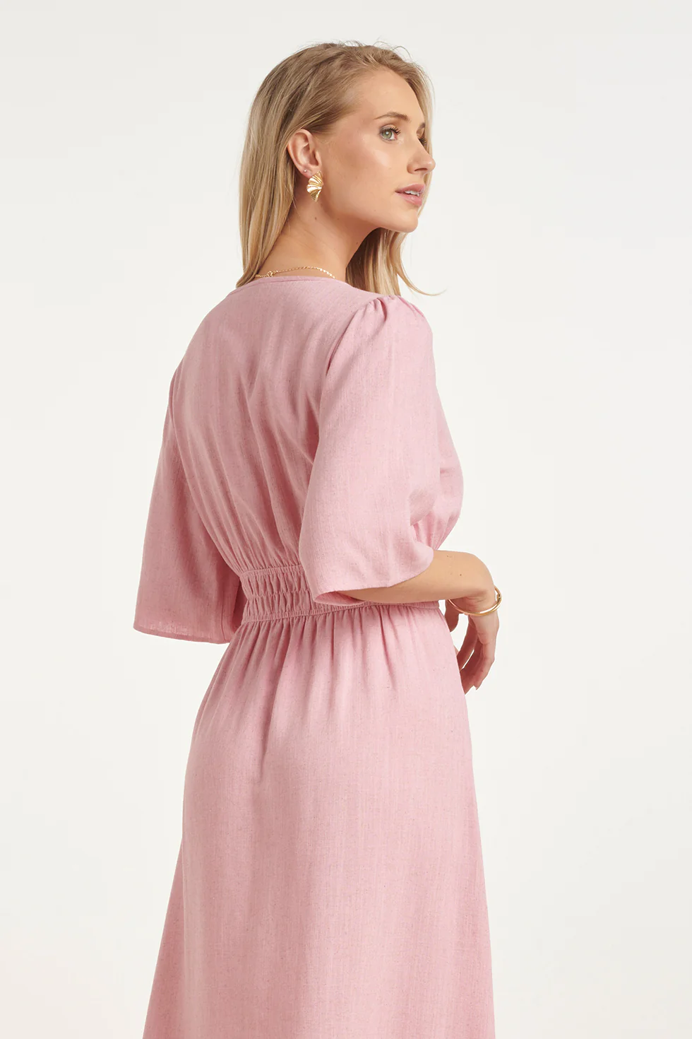 Luchtige Linnen Midi-Jurk Met Vetersluiting | Pink - Image 5