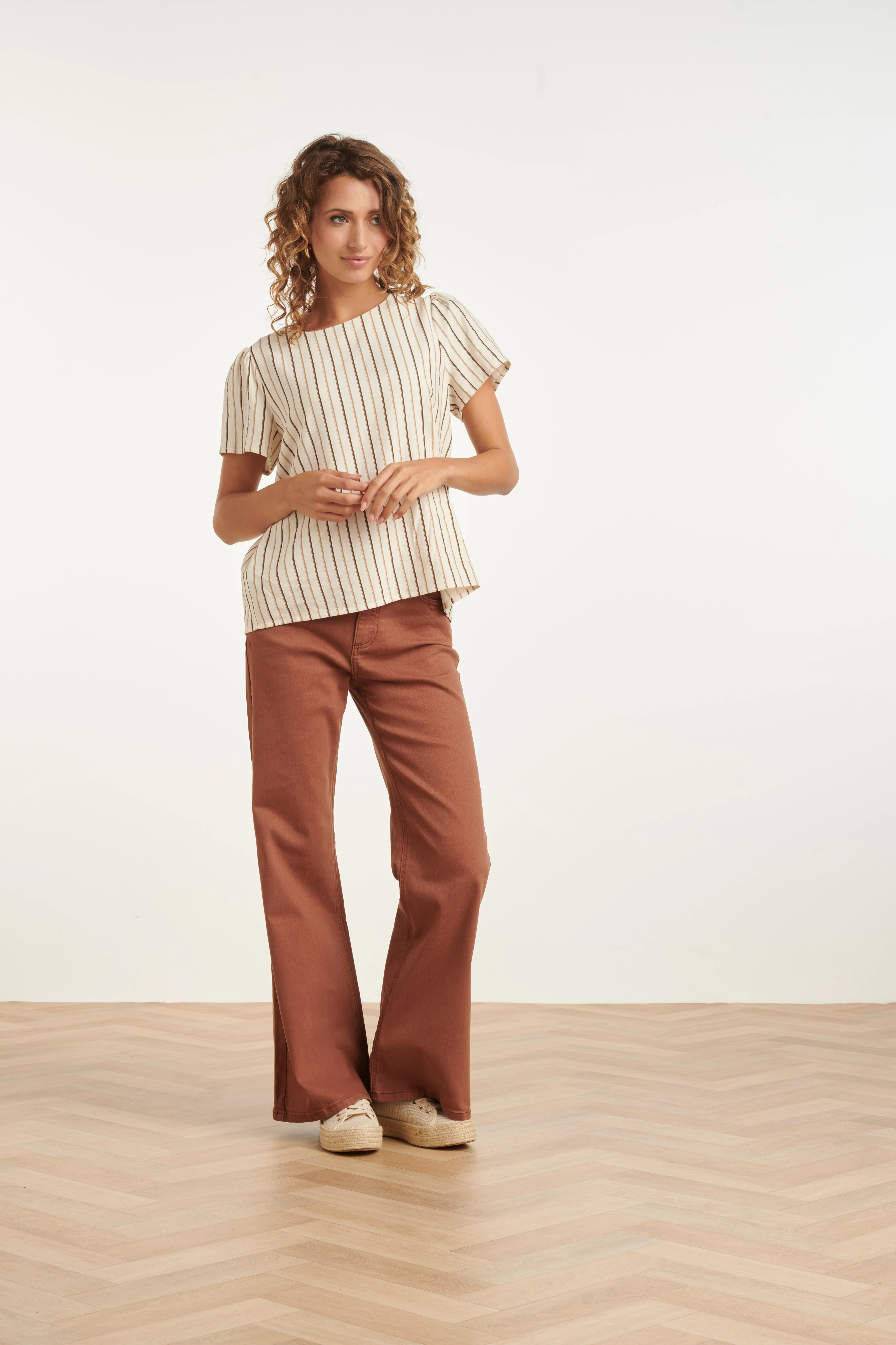 Luchtige Top Met Verticale Streep Print | Sand - Brown - Image 3