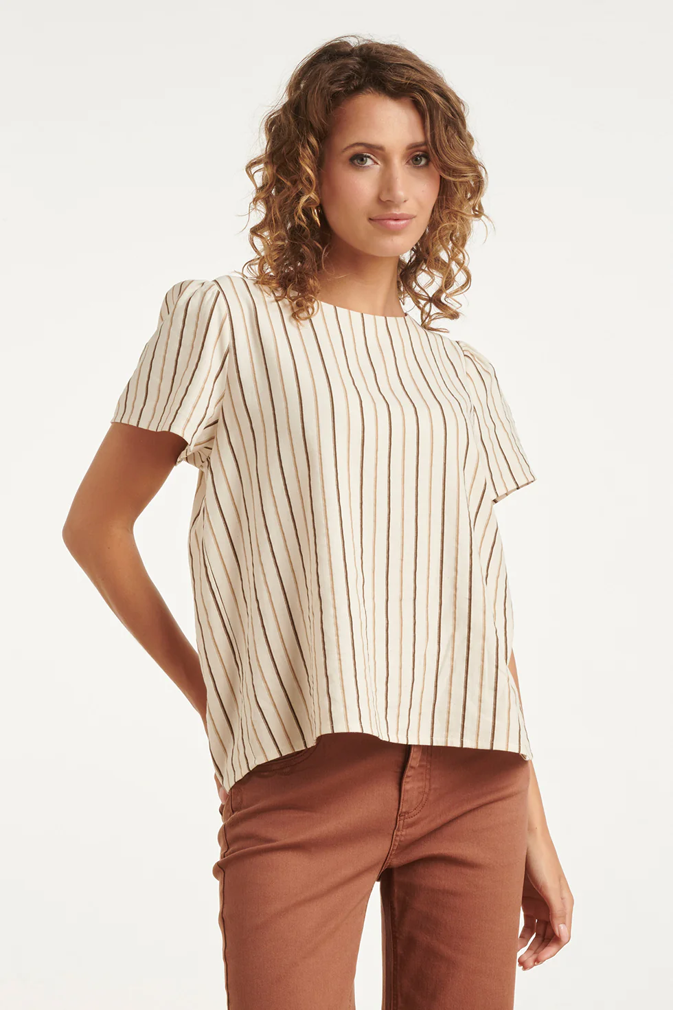 Luchtige Top Met Verticale Streep Print | Sand - Brown - Image 4