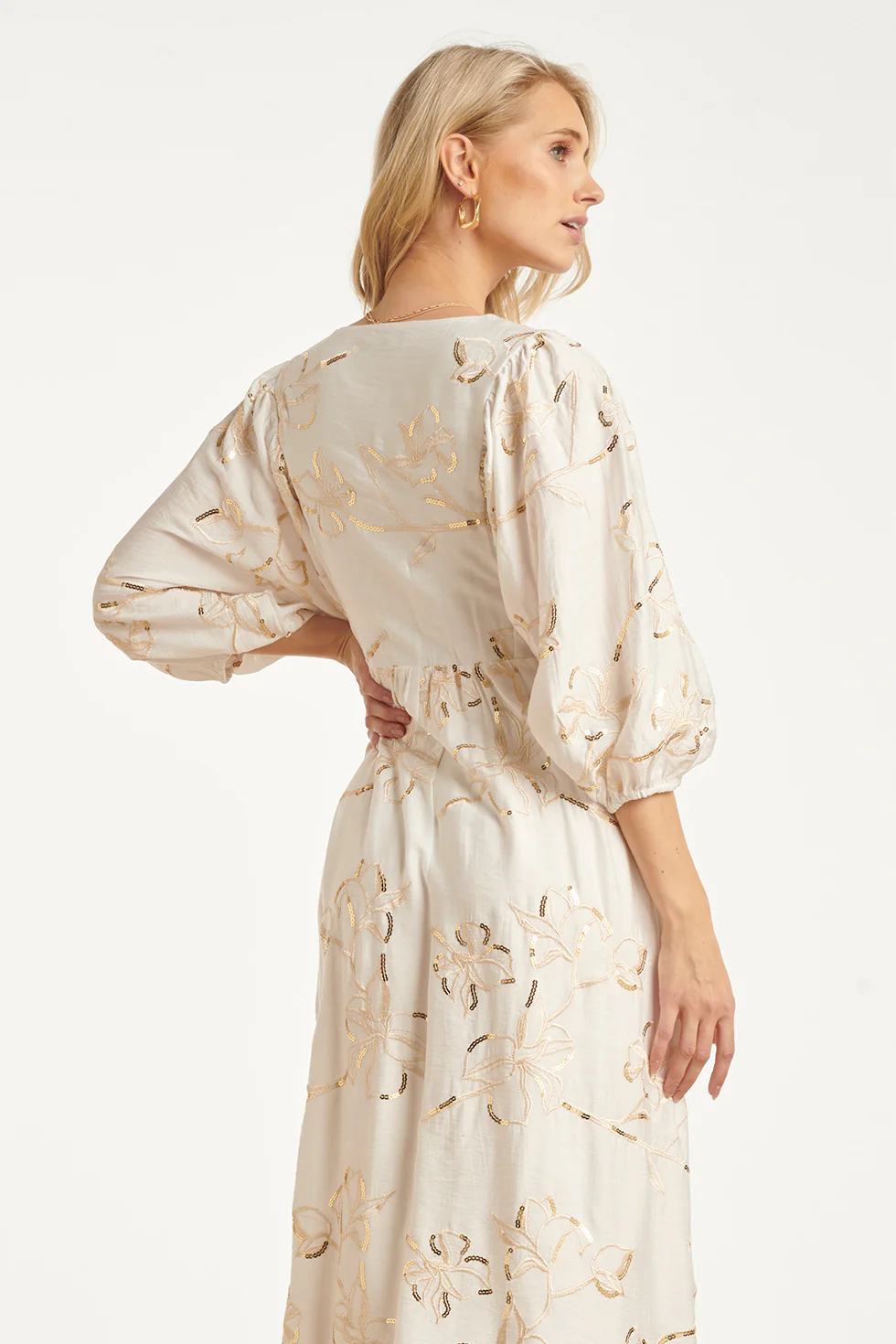Maxi Jurk Met Gouden Borduursels En Pailletten | Off White - Gold - Image 10