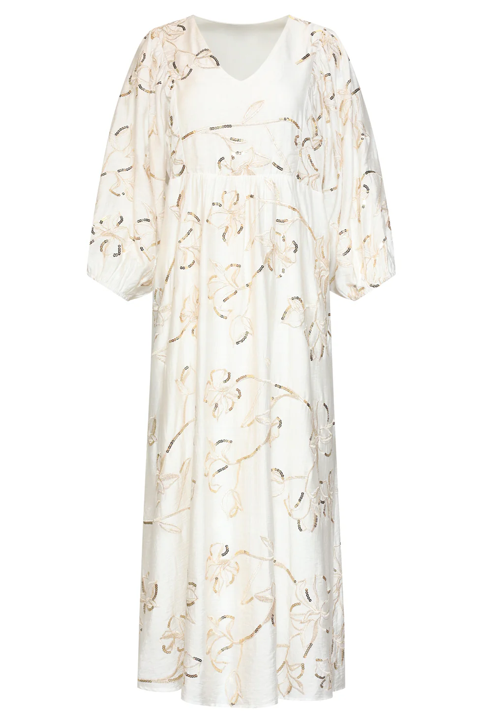 Maxi Jurk Met Gouden Borduursels En Pailletten | Off White - Gold - Image 3